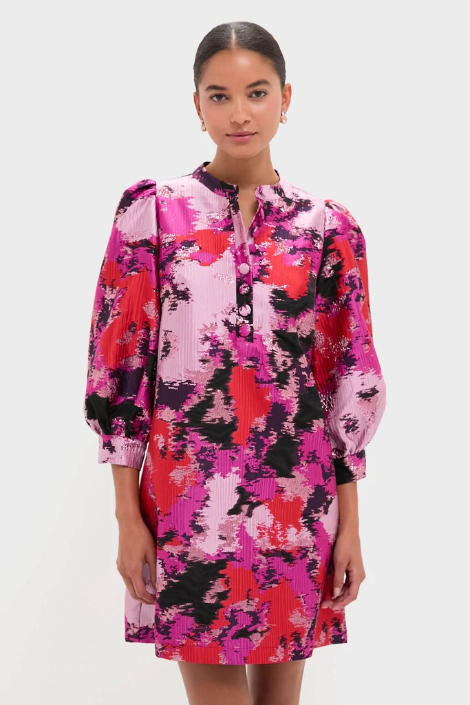 Pink and Red Lurex Abstract Jacquard Samantha Dress