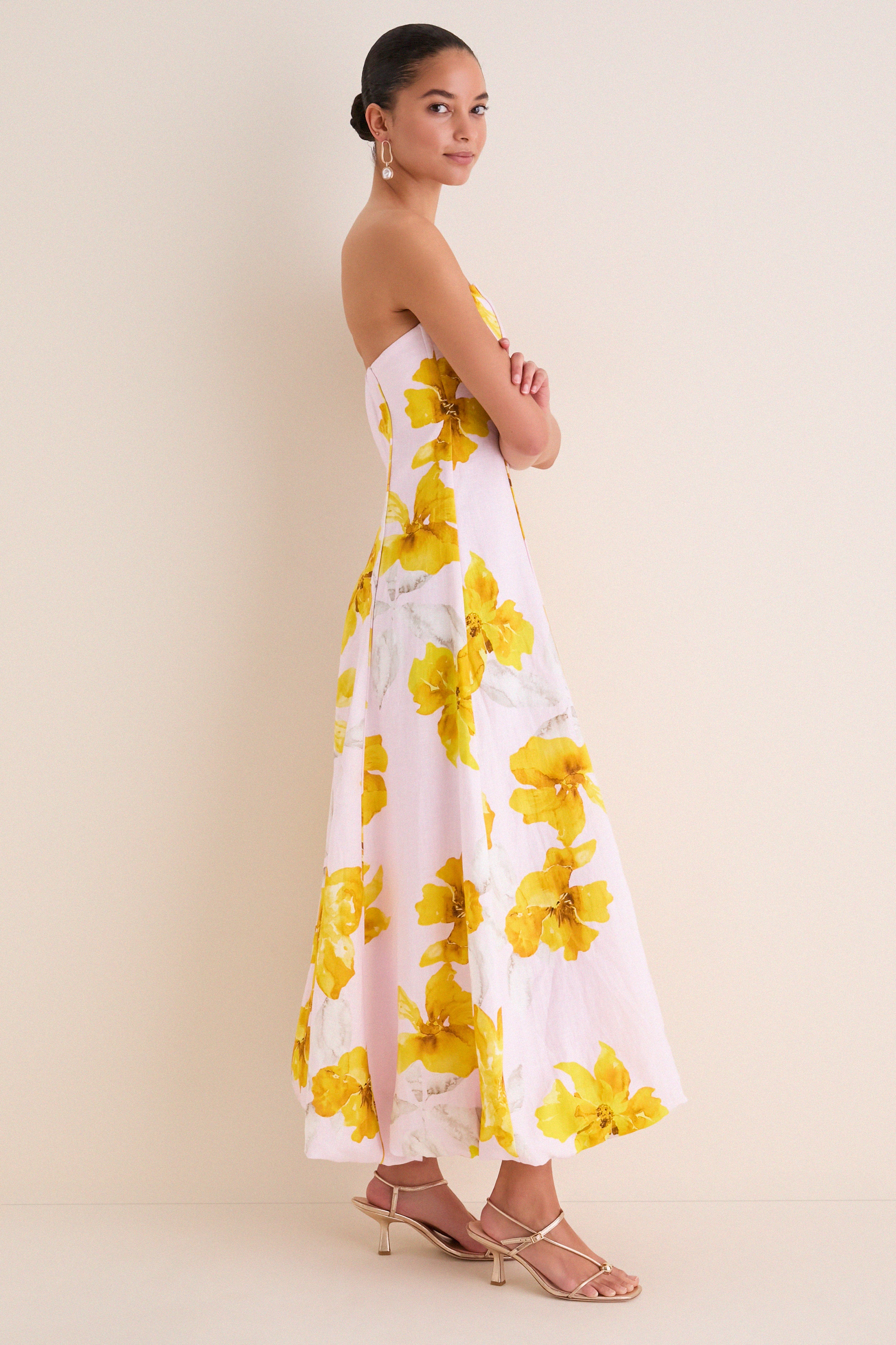 Pink and Yellow Francine Strapless Maxi Dress - Image 3
