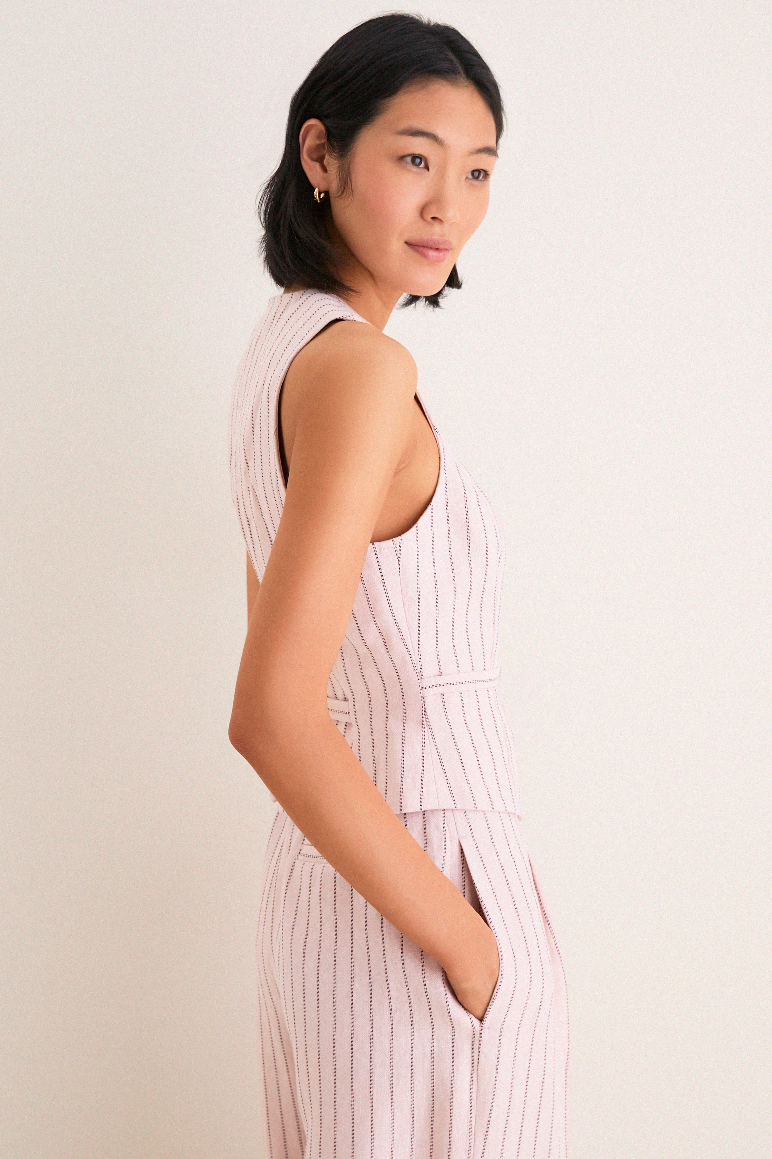 Pink Chocolate Stripe Alchemy Linen Waistcoat - Image 3