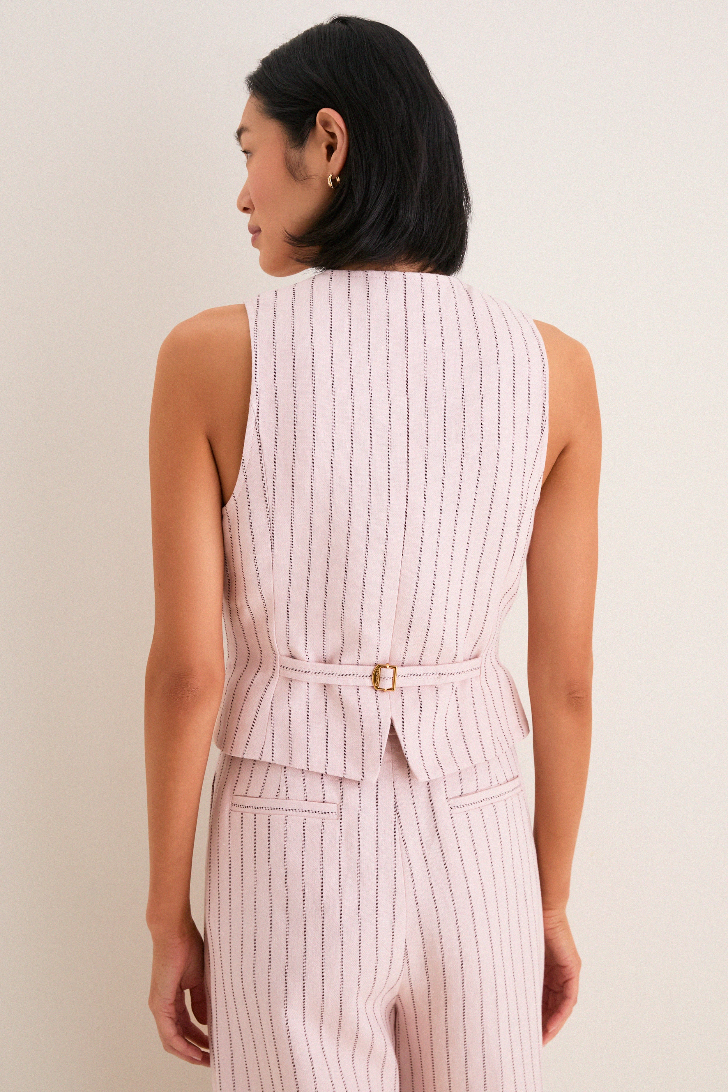 Pink Chocolate Stripe Alchemy Linen Waistcoat - Image 4