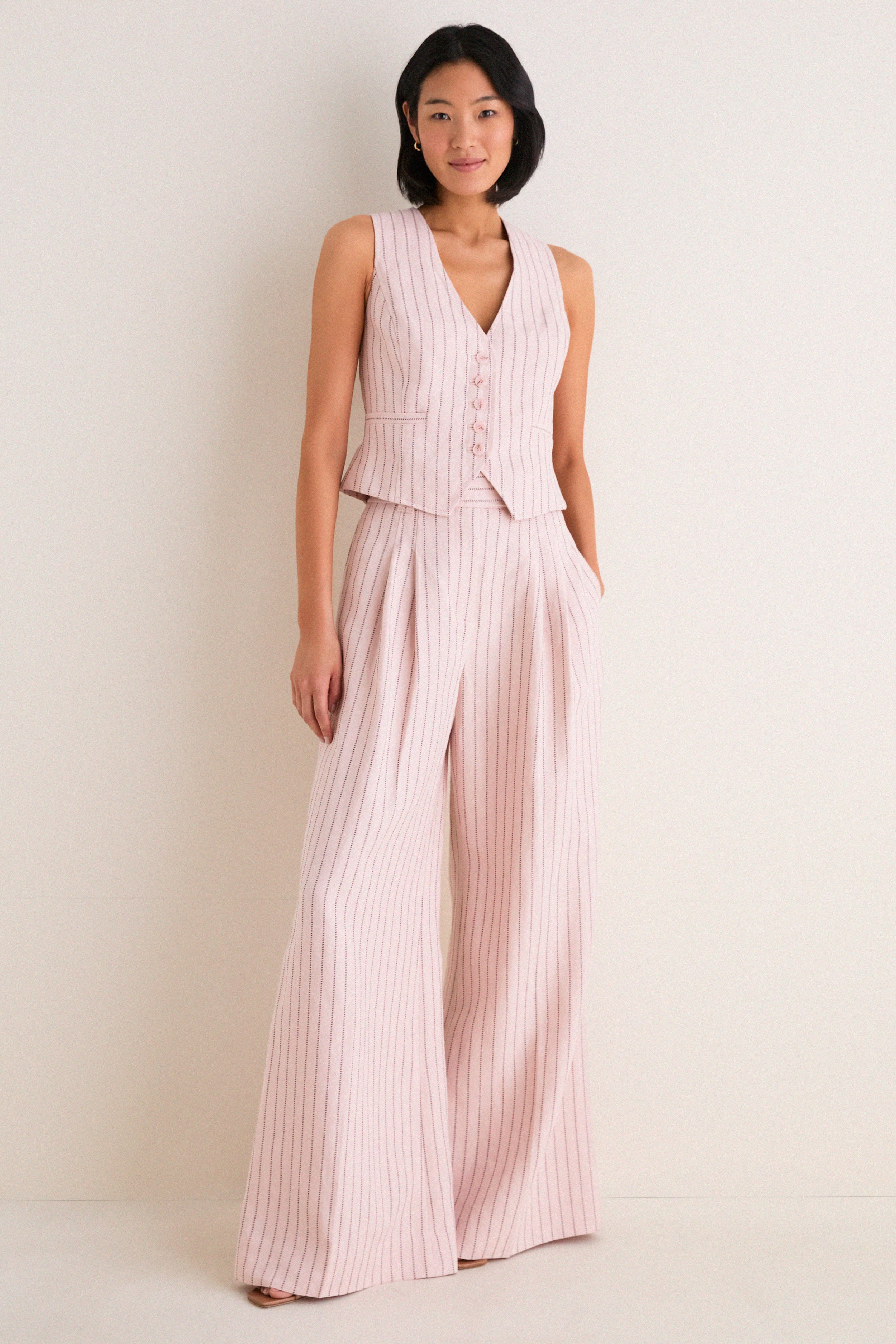 Pink Chocolate Stripe Alchemy Linen Waistcoat - Image 6