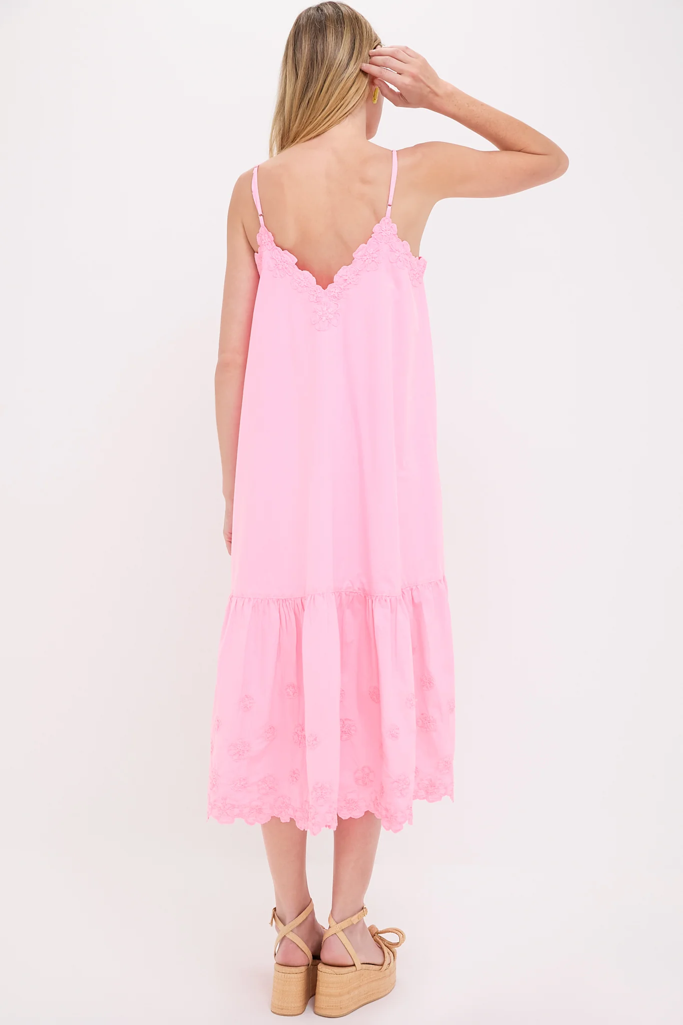 Pink Grapefruit Poplin V-Neck Midi Dress - Image 4