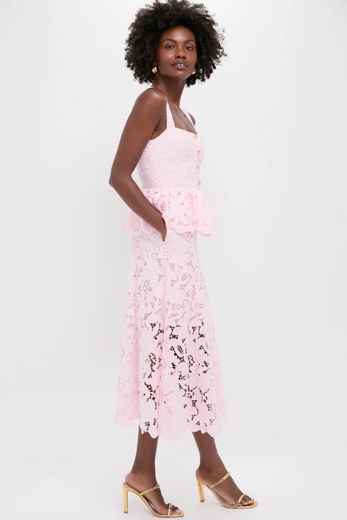 Pink Lace Peplum Midi Dress - Image 3