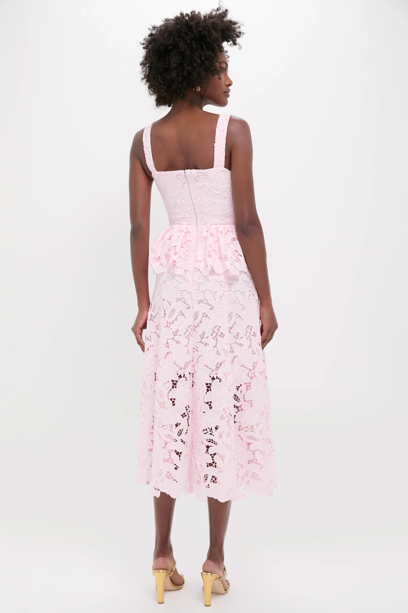 Pink Lace Peplum Midi Dress - Image 4