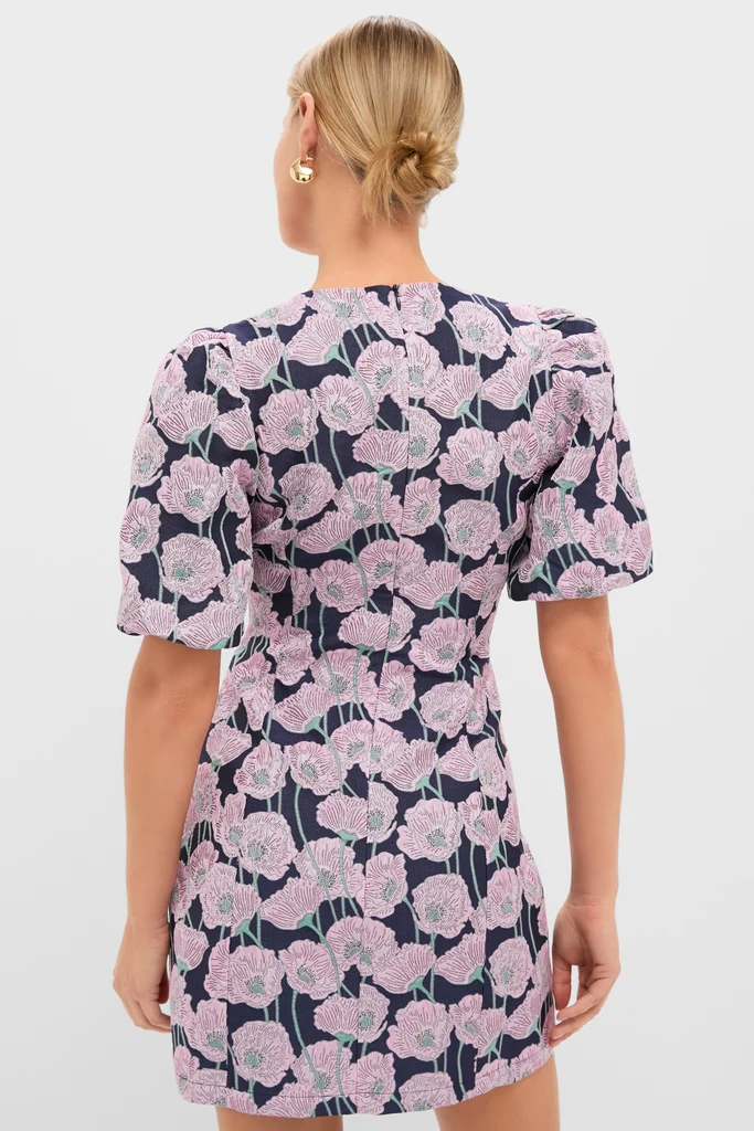 Pink & Navy Floral Jacquard Minetta Mini Dress - Image 4