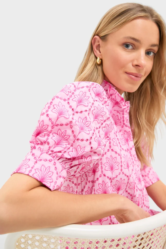 Pink Palm Eyelet Louisa Mini Dress - Image 5