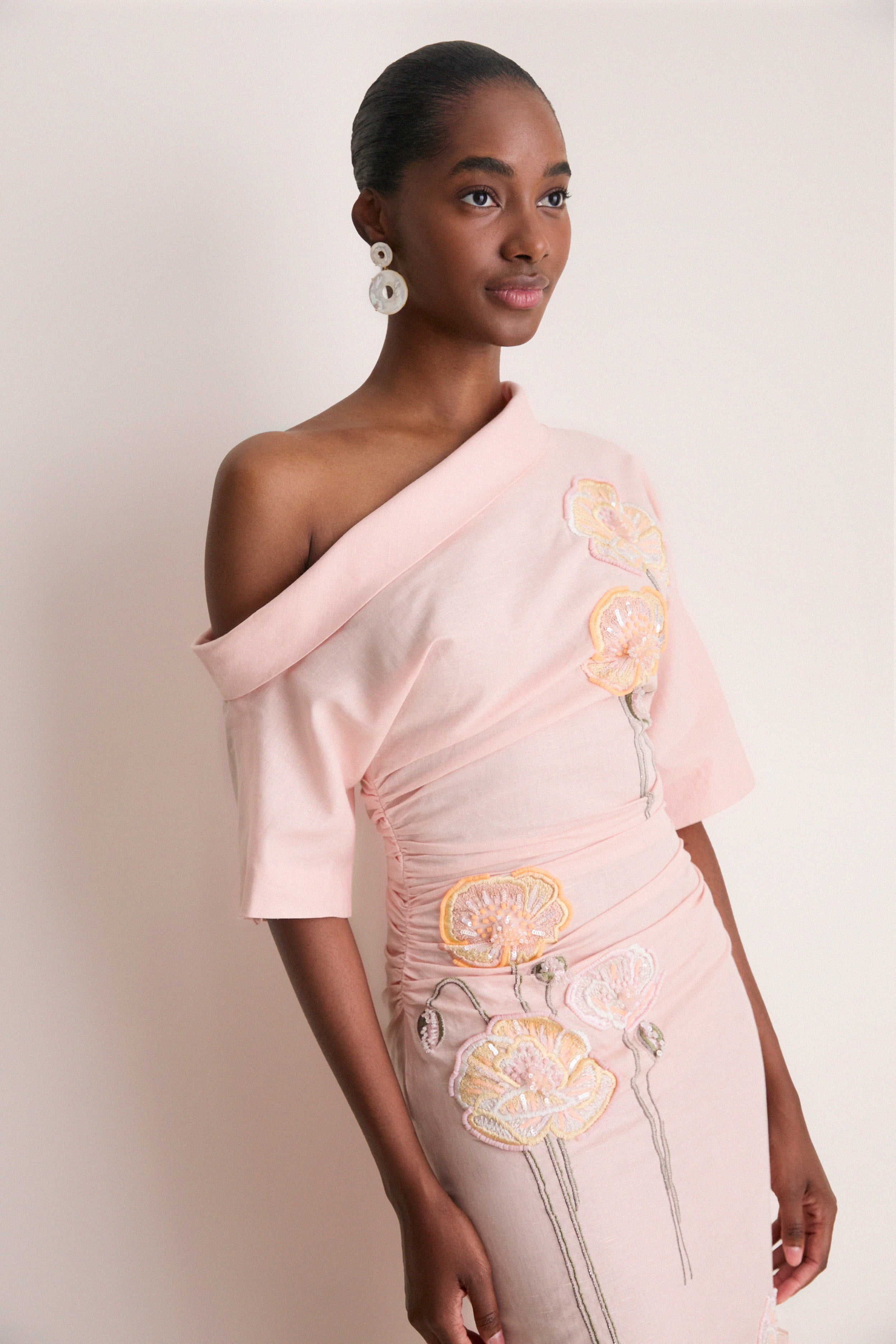 Pink with Embroidered Poppies Bowry Dress - Image 6
