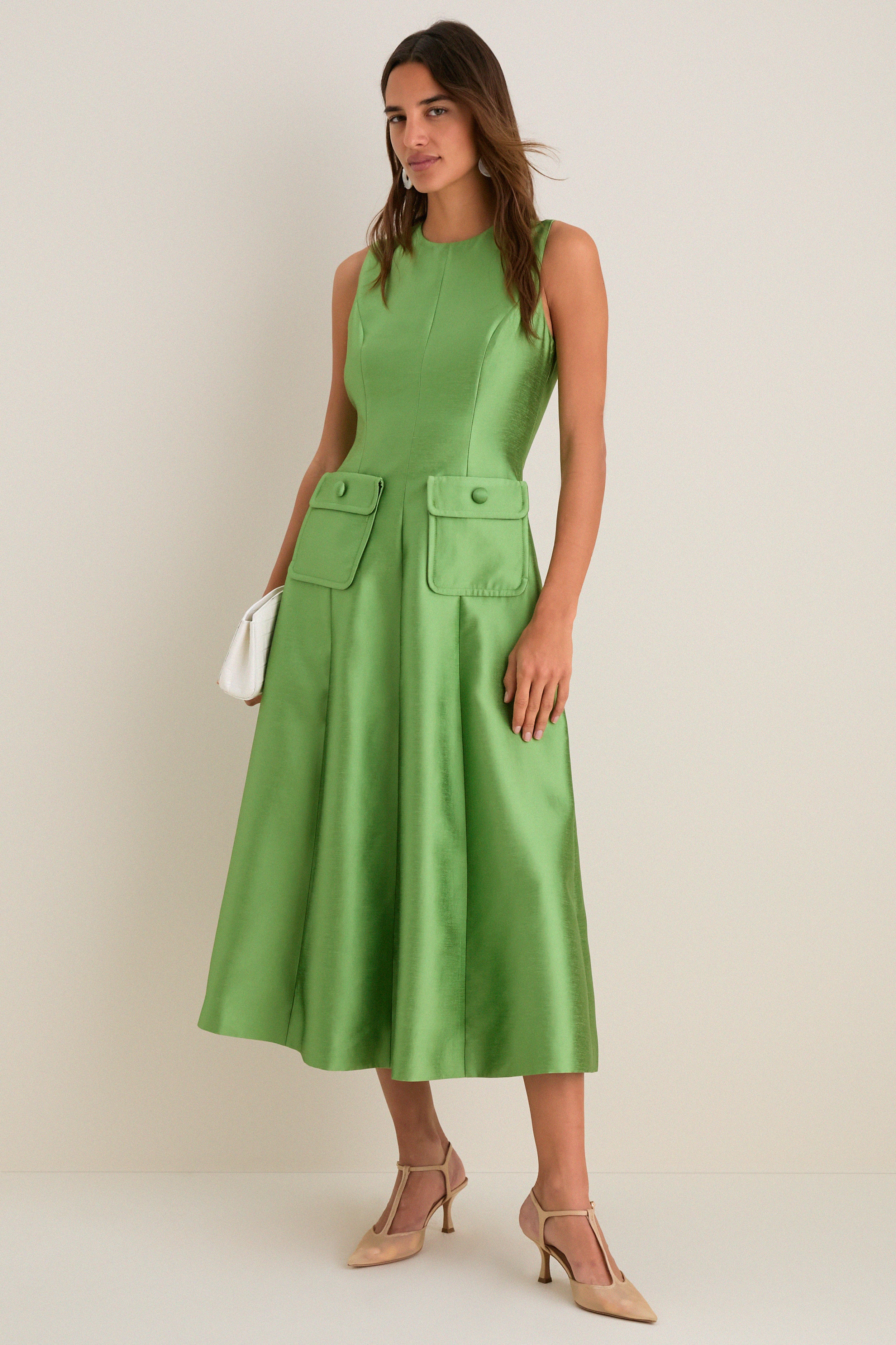 Pistachio Dupioni Helene Midi Dress - Image 3