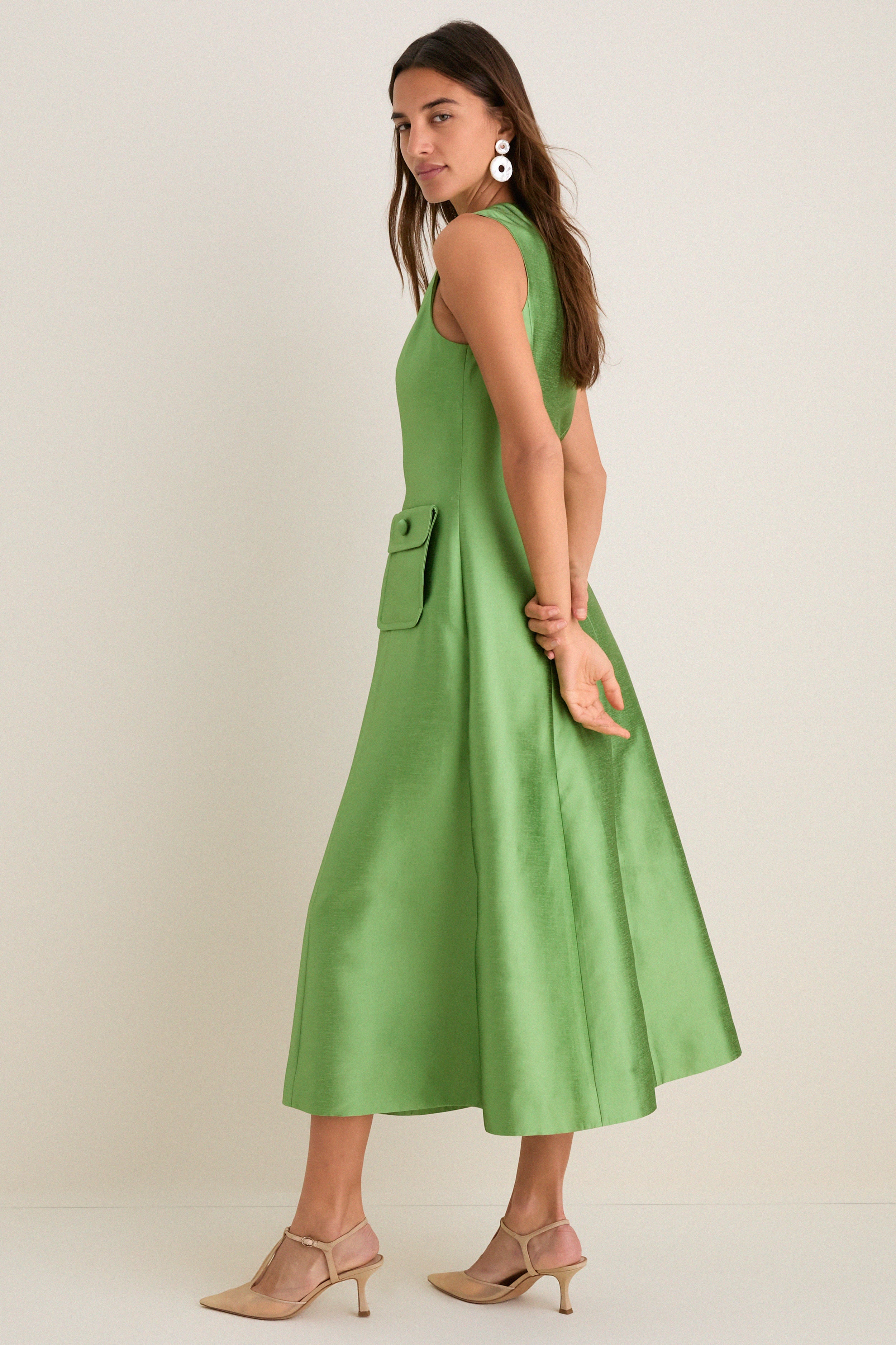 Pistachio Dupioni Helene Midi Dress - Image 4