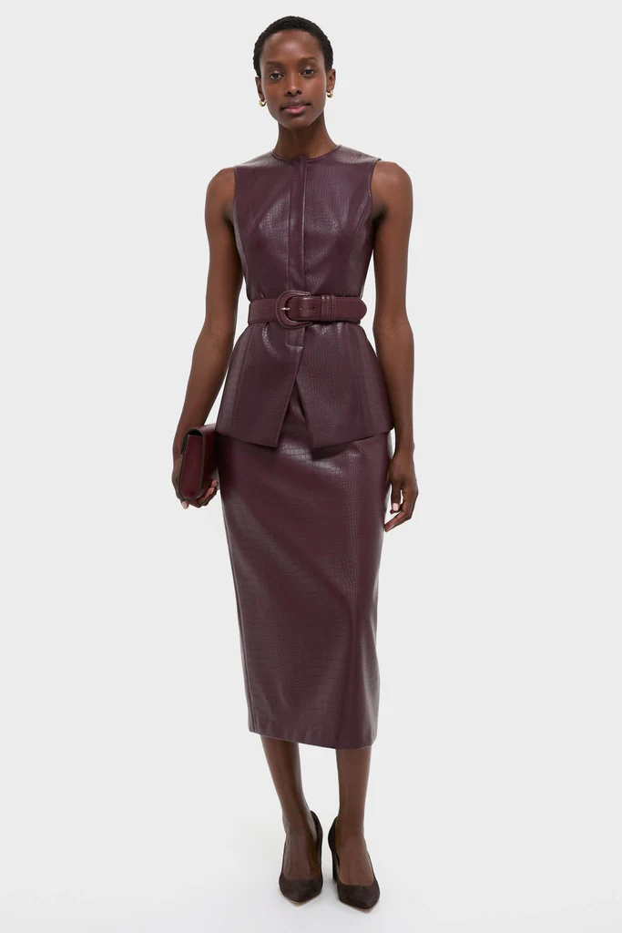 Plum Stamped Faux Leather Duke Top - Image 14