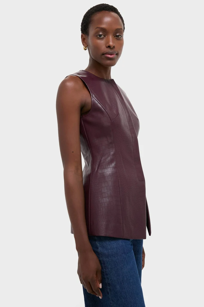 Plum Stamped Faux Leather Duke Top - Image 16