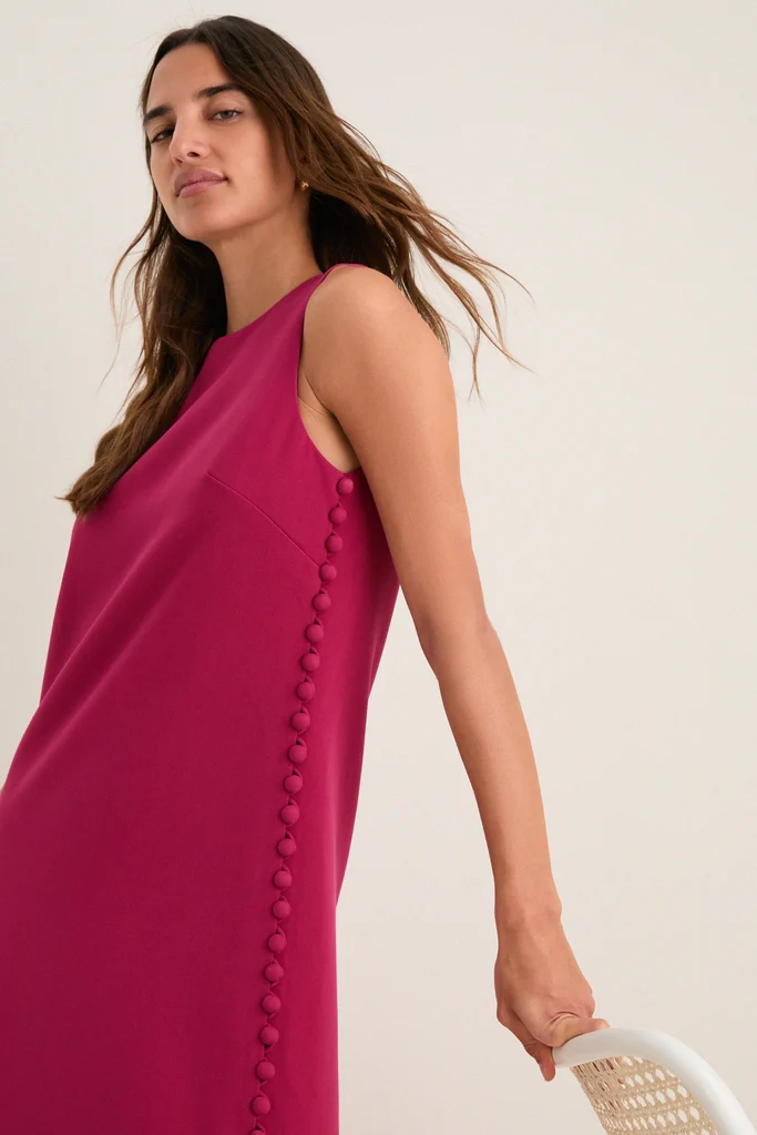 Raspberry Crepe Button Camille Maxi Dress - Image 3