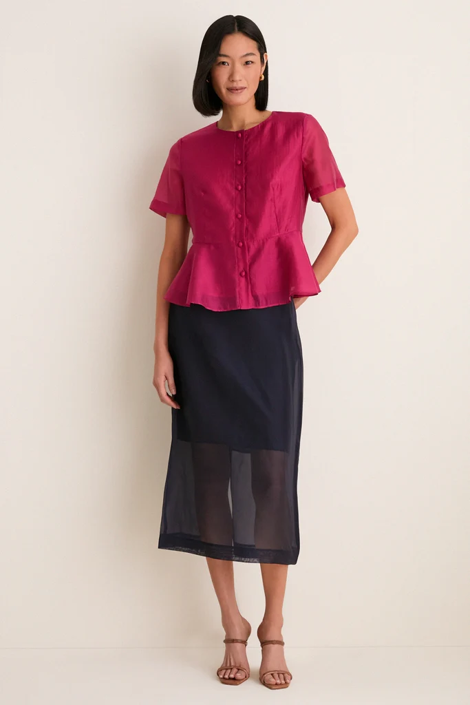 Raspberry Organza Peplum Sylvette Blouse - Image 6