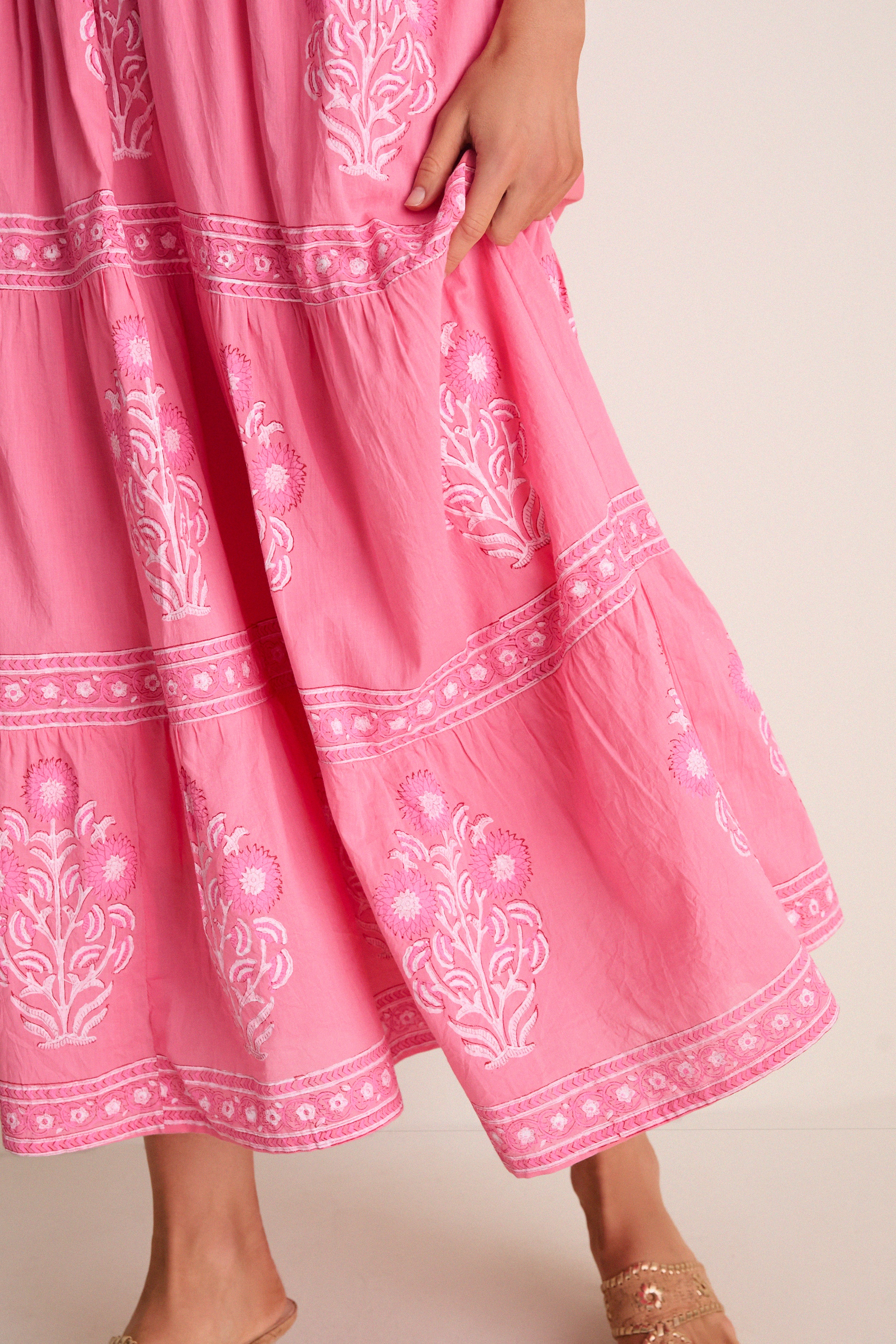Raton Pink V-Neck Puffed Sleeve Maxi Dress - Image 6