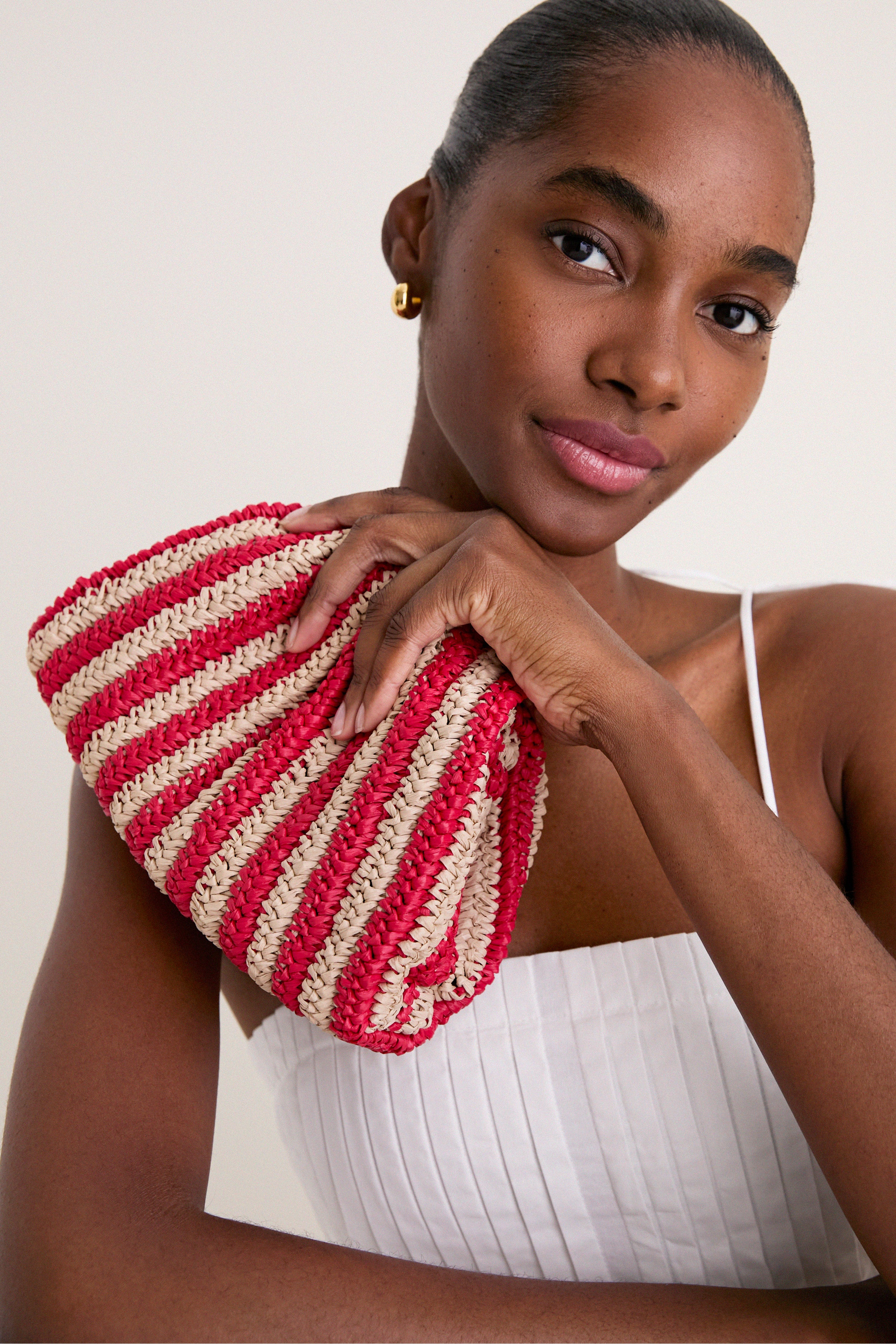 Red and Natural Crochet Striped Bailey Clutch - Image 2