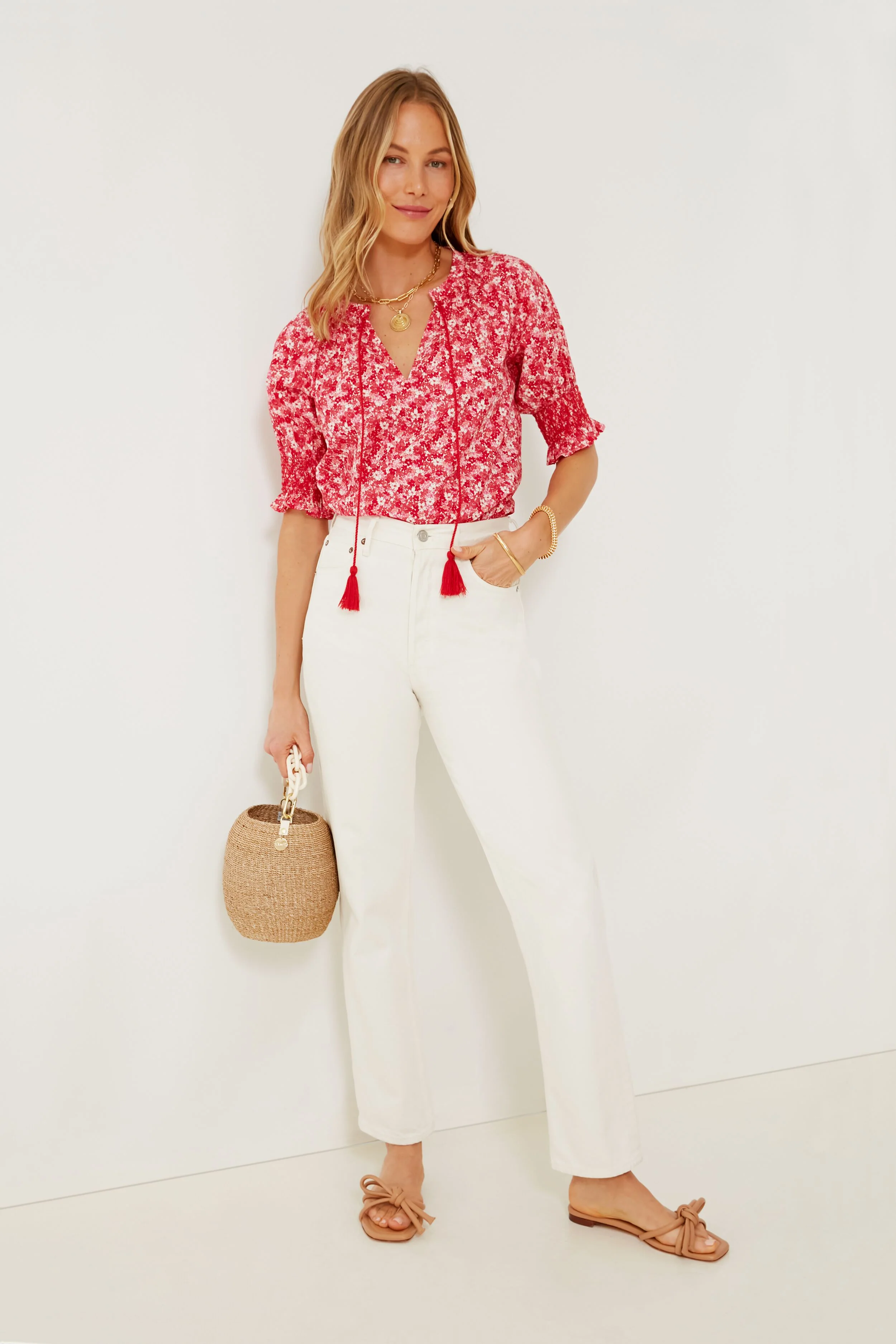Red and Pink Floral V-Neck Colleen Blouse - Image 2