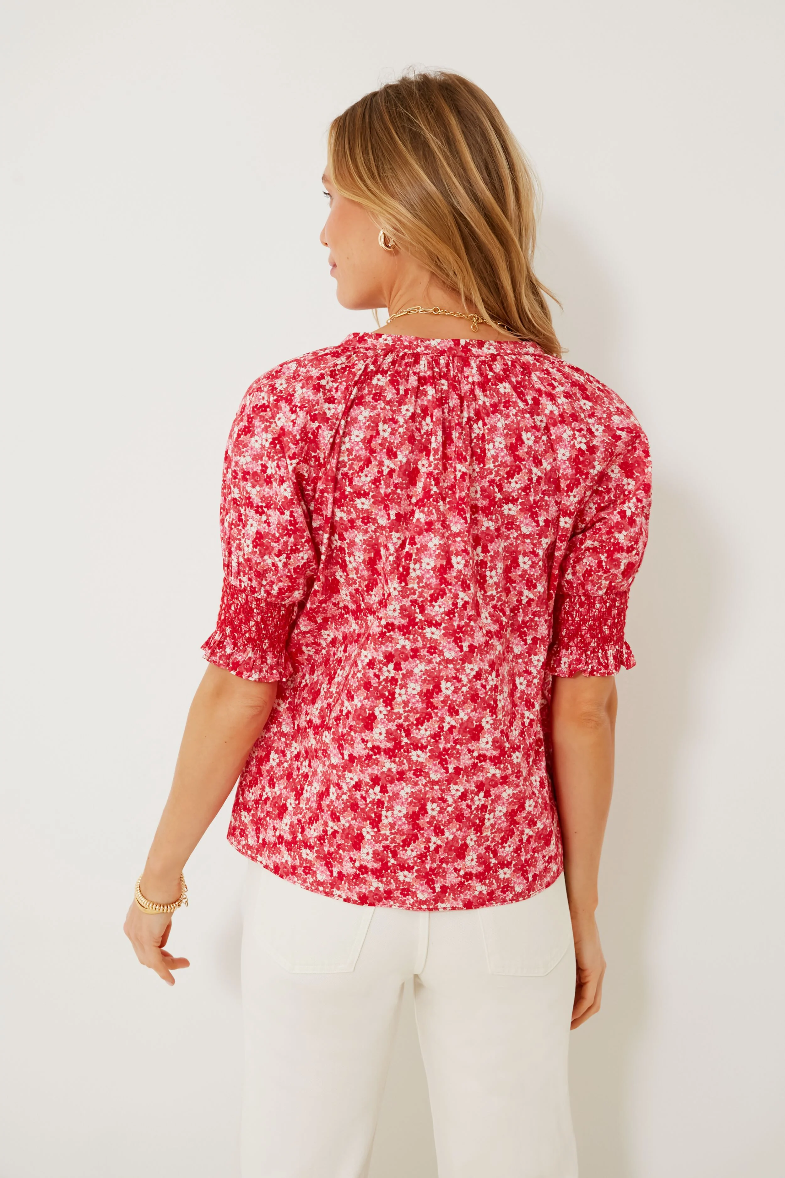 Red and Pink Floral V-Neck Colleen Blouse - Image 4