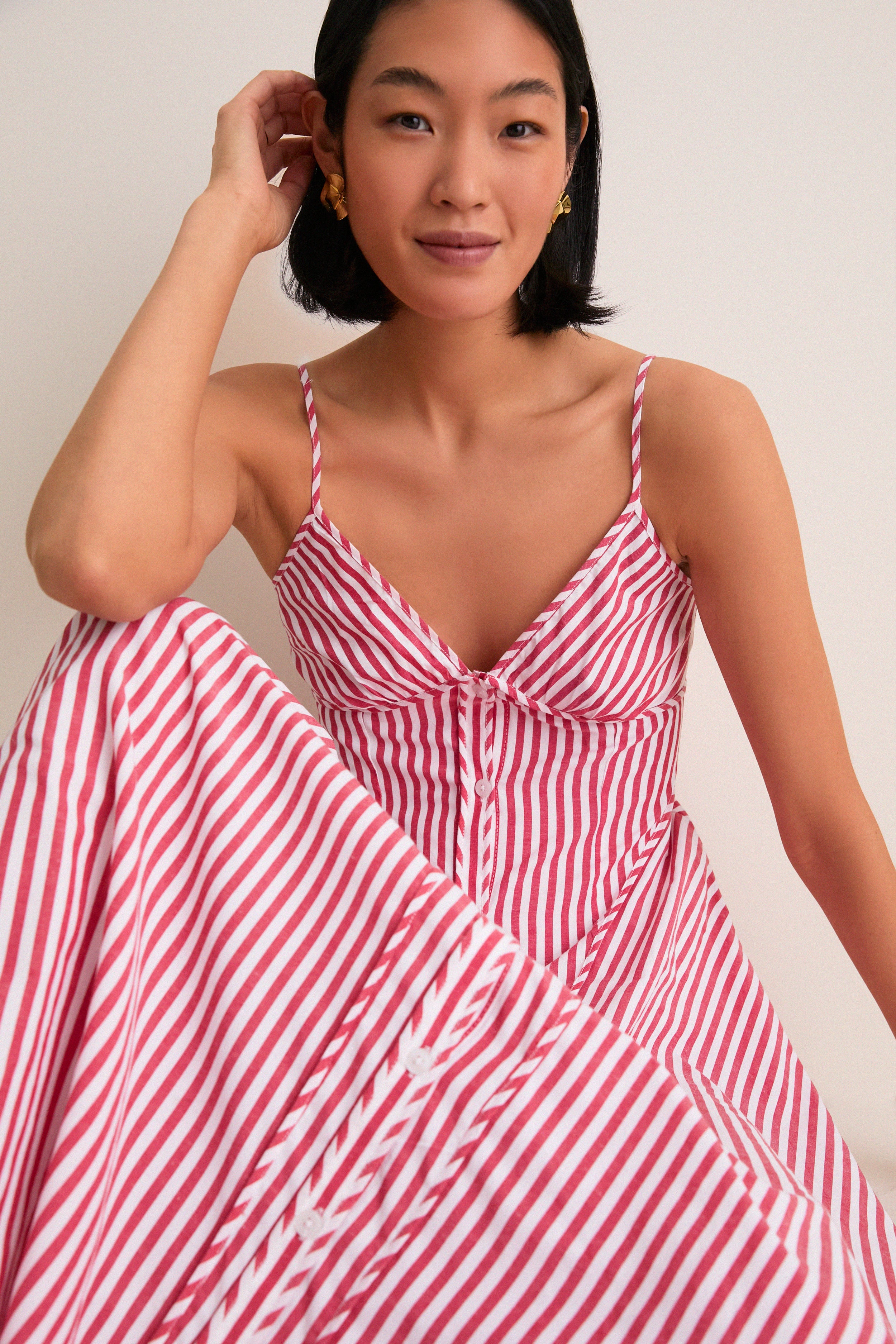 Red and White Striped Arabella Midi Dress - Image 2