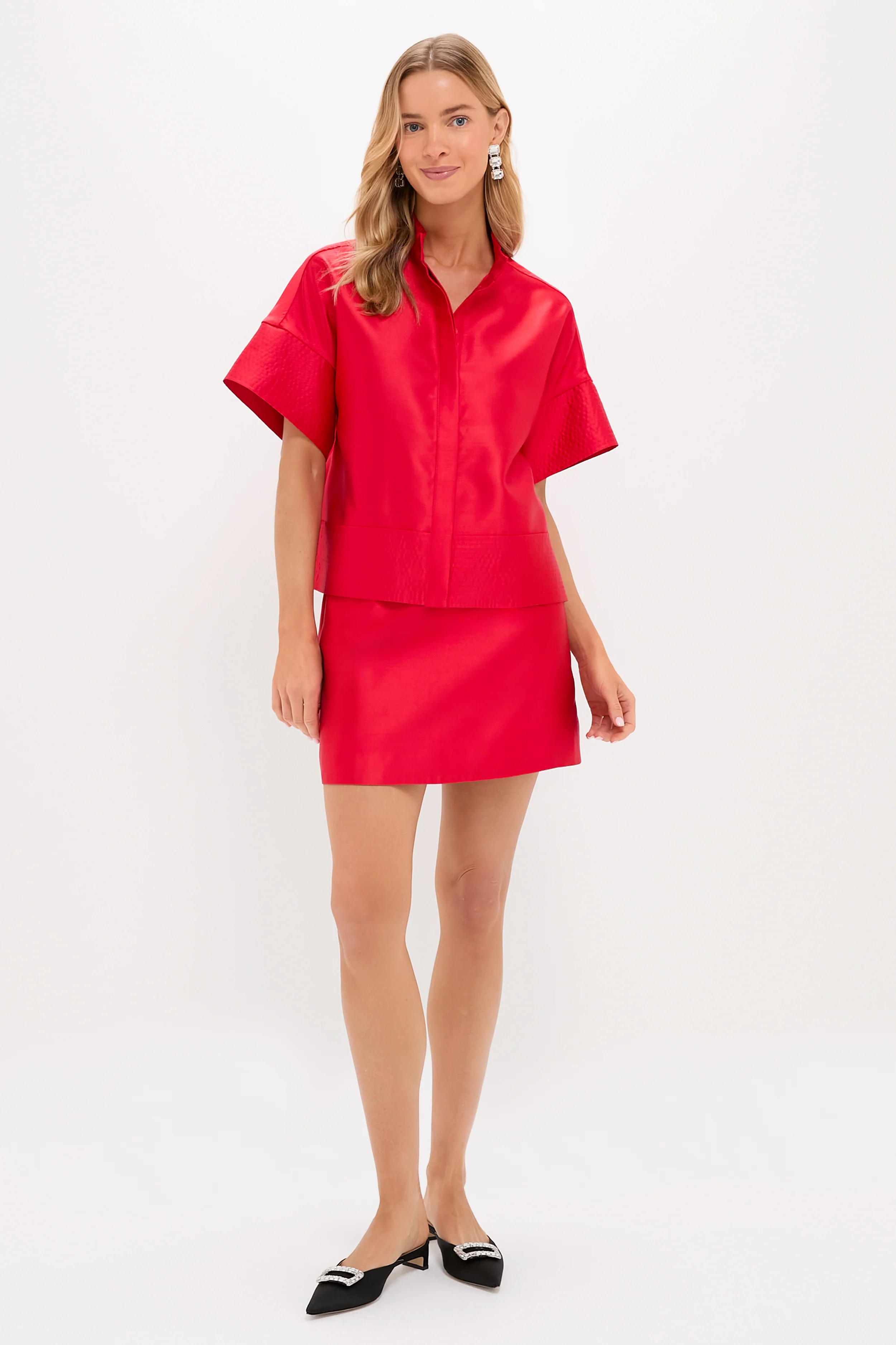 Red Dupioni Opal Straight Mini Skirt - Image 7