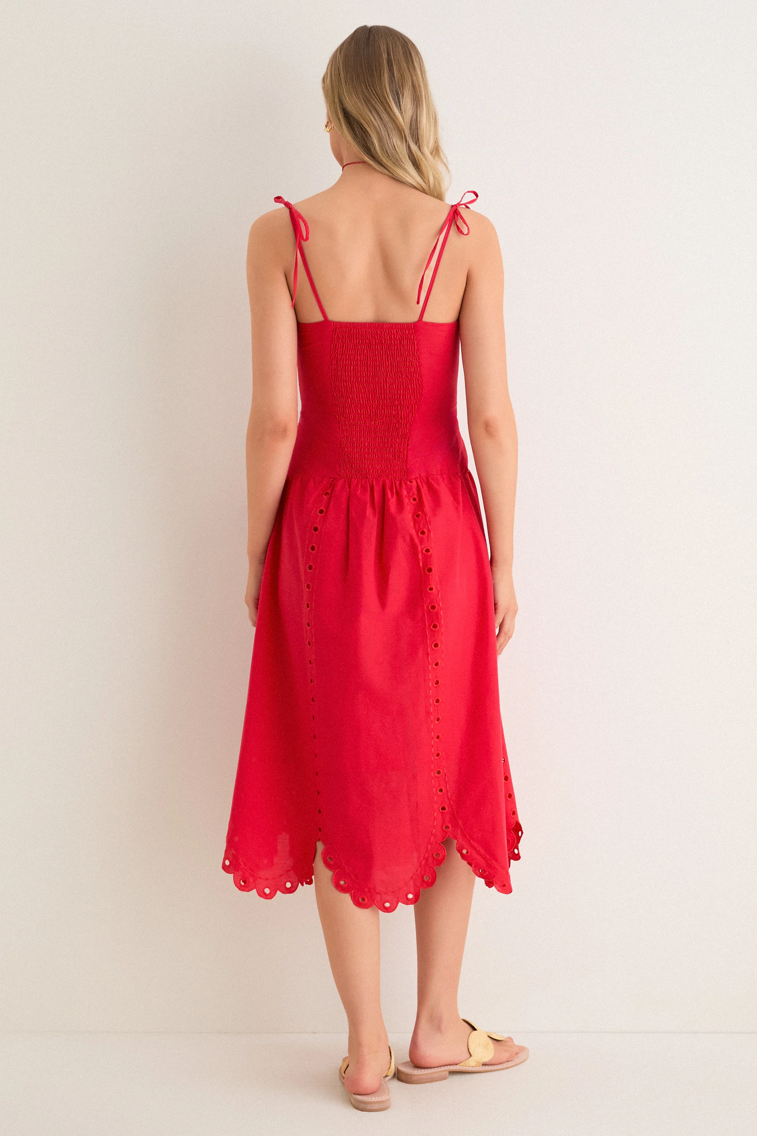 Red Eyelet Detail Midi Dress - Image 4