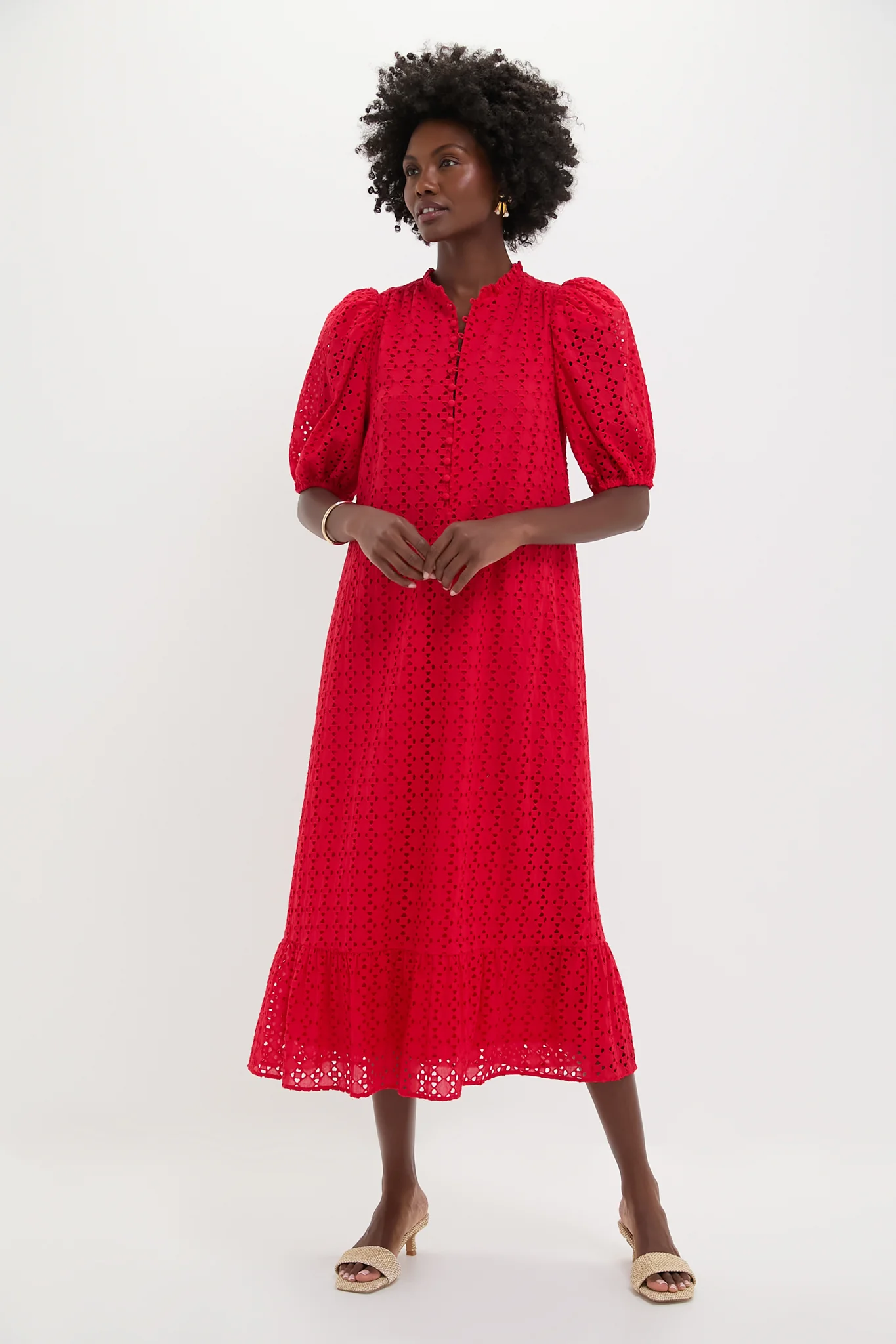 Red Eyelet Tryall Midi Dress - Image 6