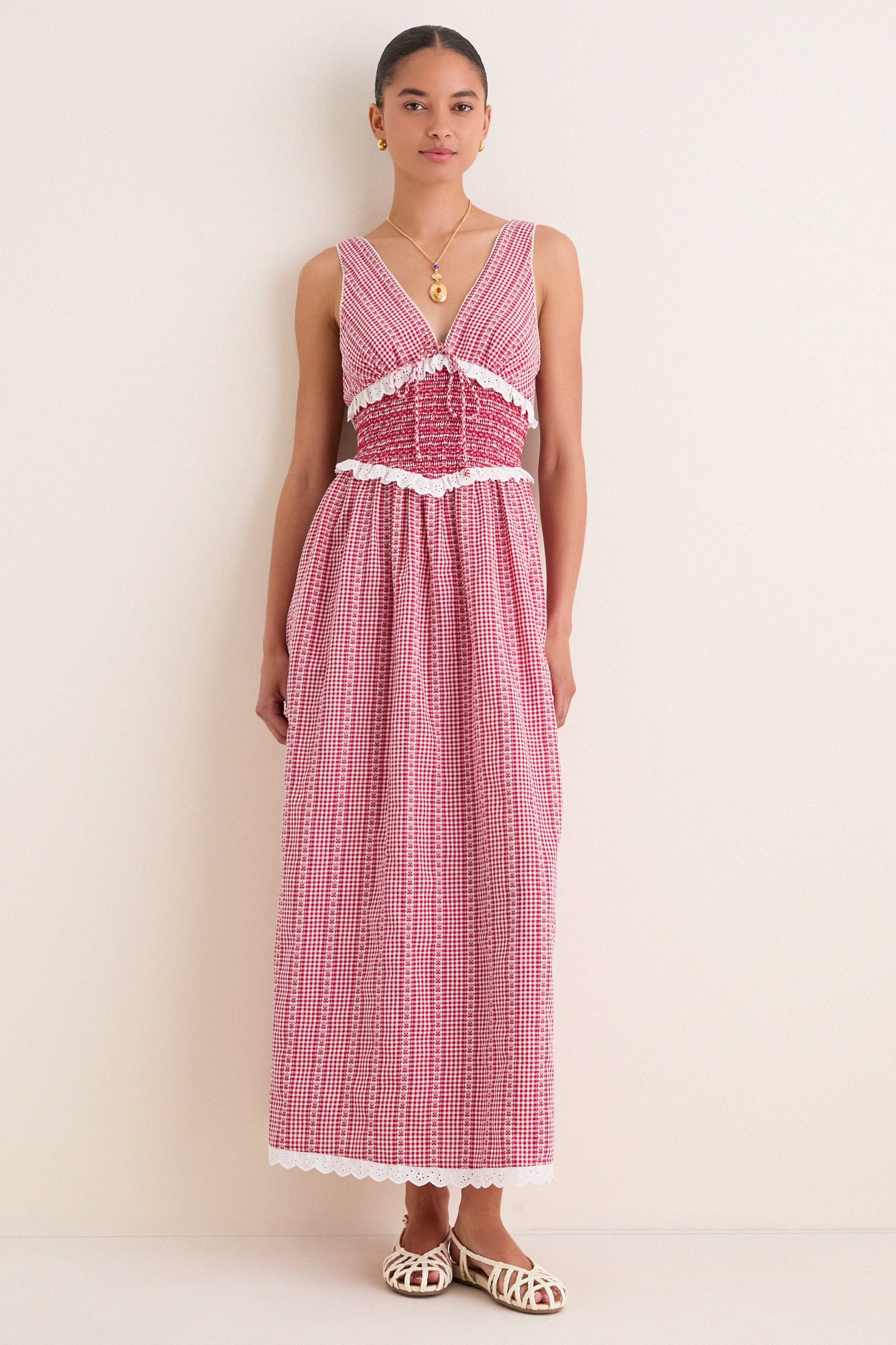 Red Gingham Karima Maxi Dress