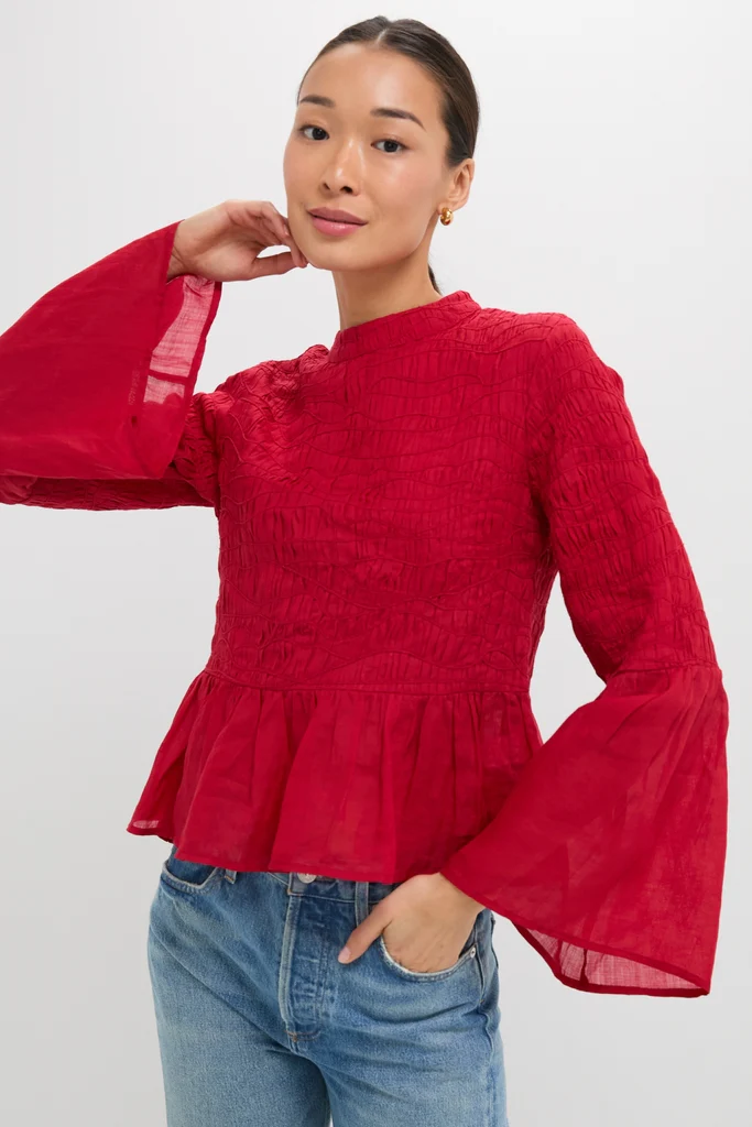 Red Imogen Solid Long Sleeve Top