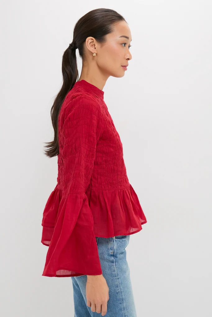 Red Imogen Solid Long Sleeve Top - Image 3