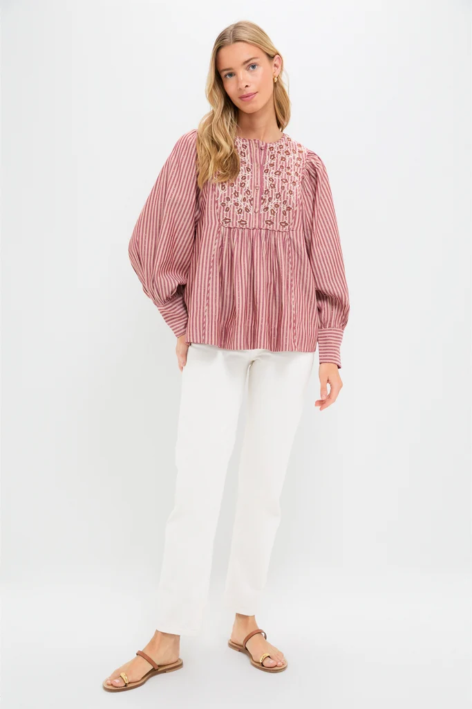 Red Lurex Stripe Hand Beaded Sydney Blouse - Image 6
