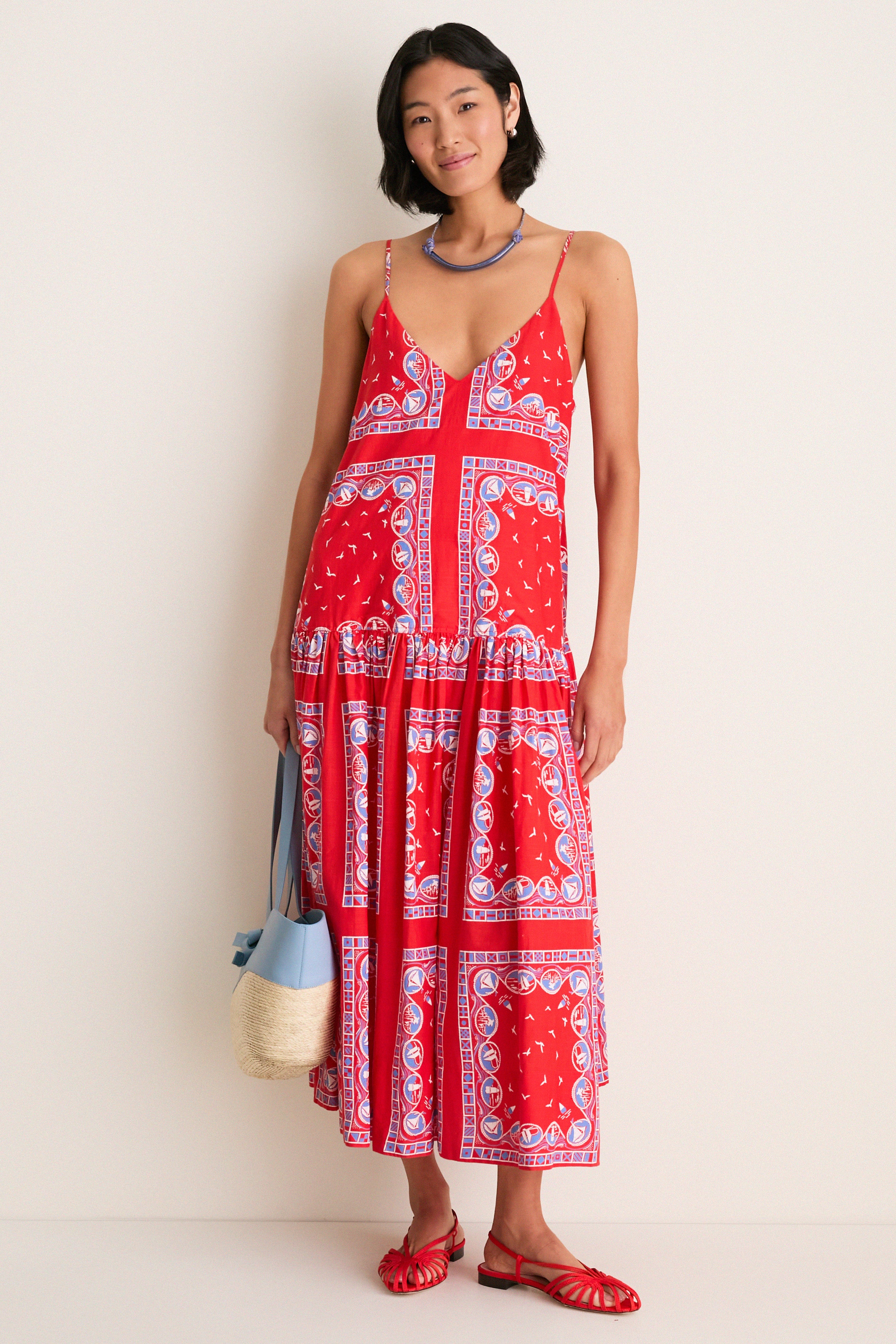 Red Sailboat Bandana Drop Waist Dress - Image 2