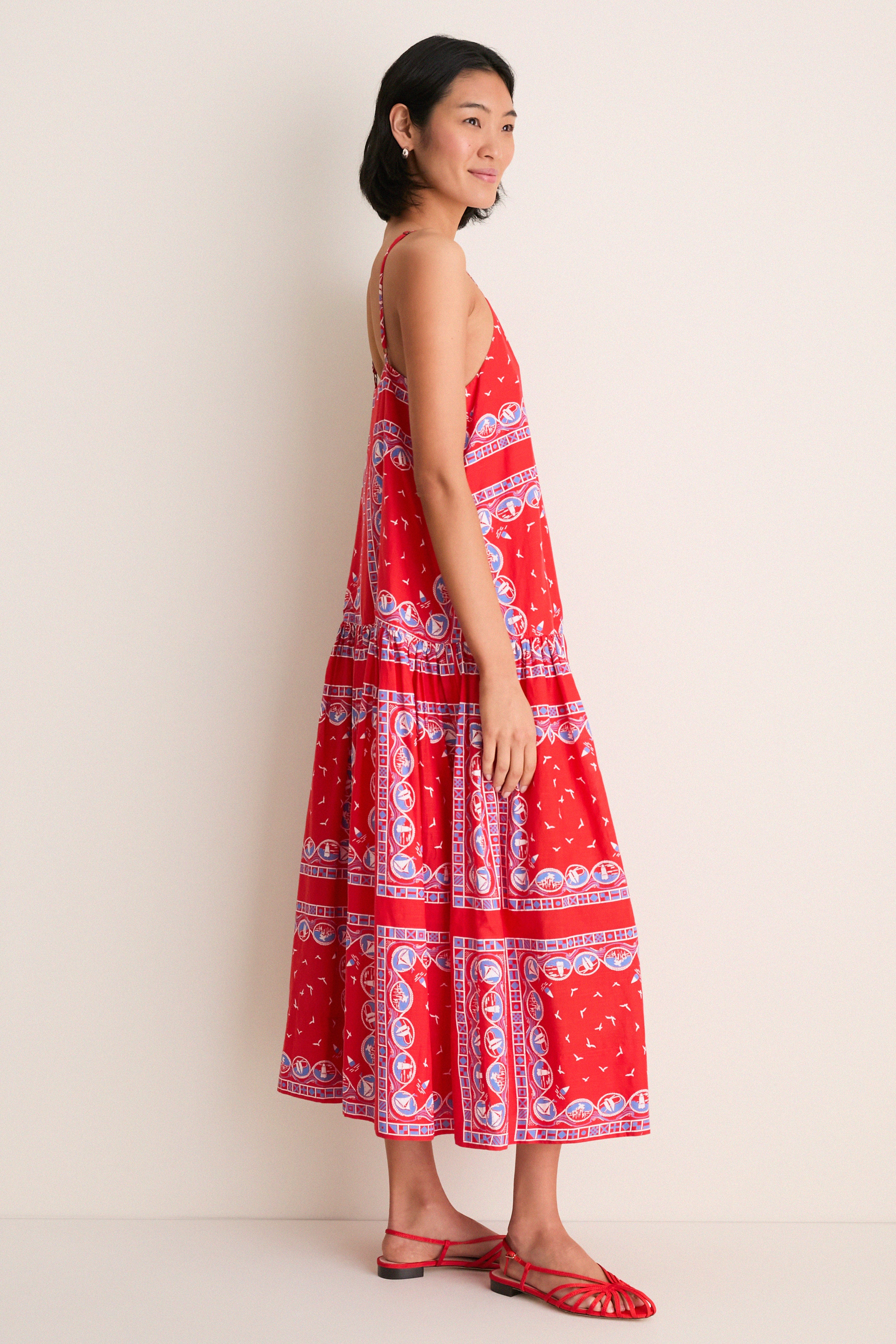 Red Sailboat Bandana Drop Waist Dress - Image 3