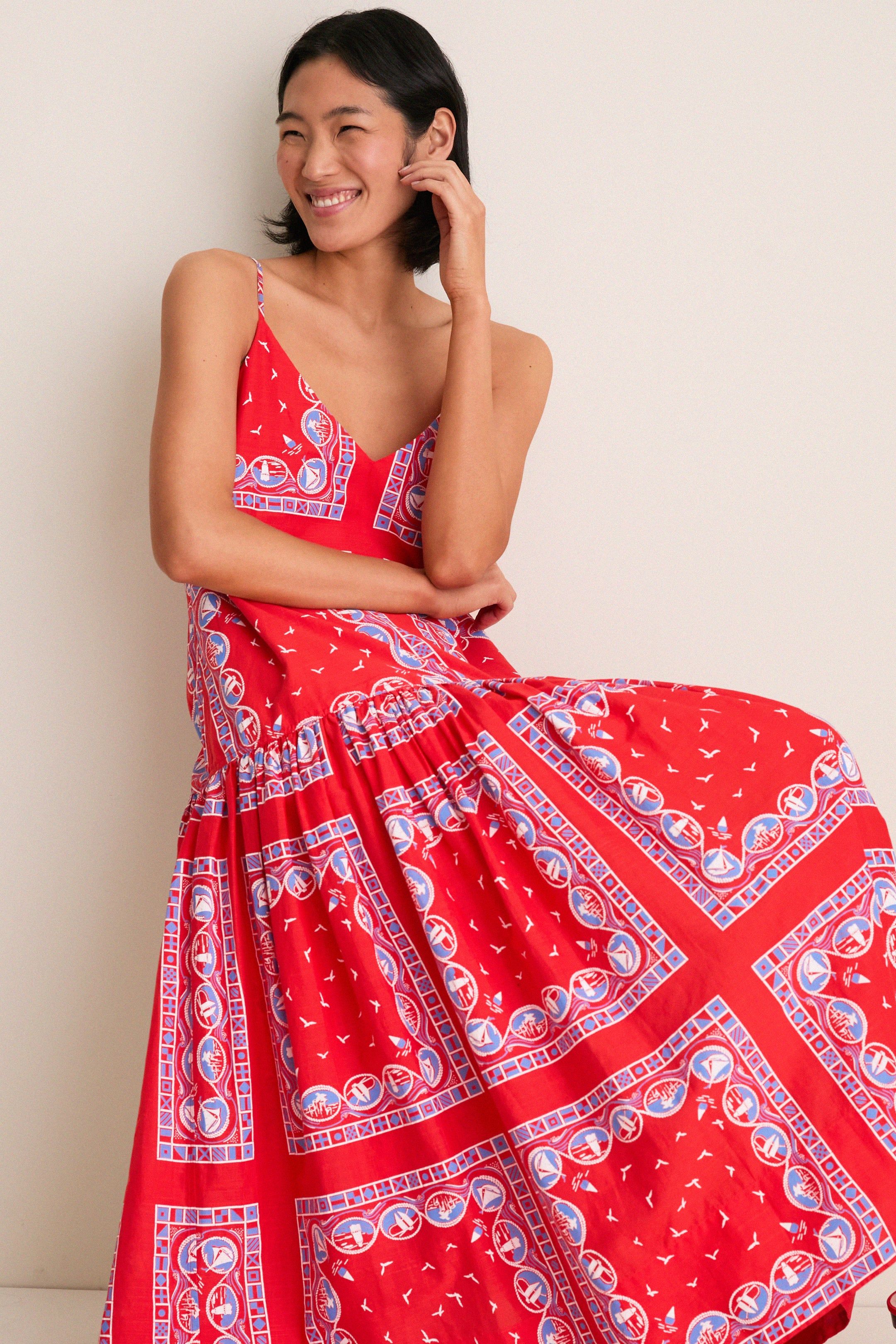 Red Sailboat Bandana Drop Waist Dress - Image 5