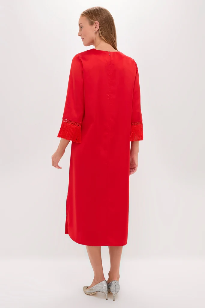 Red Satin Tassel Jamie Dress - Image 5