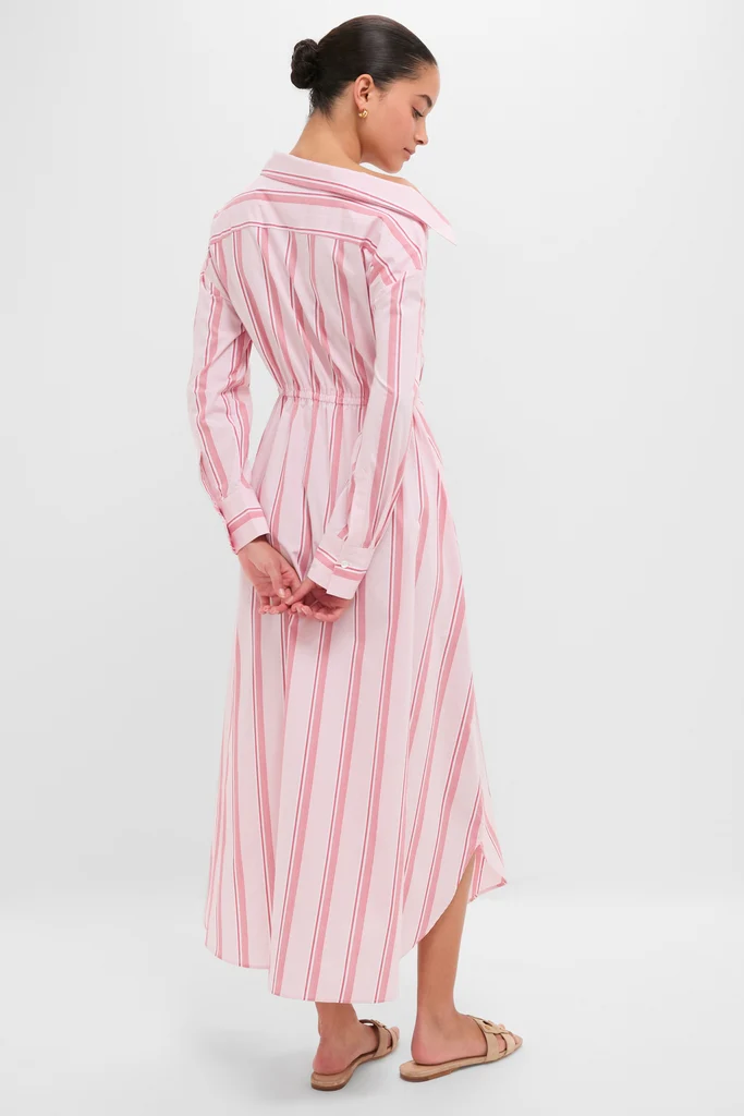 Red Stripe Falling Off the Shoulder Midi Dress - Image 5