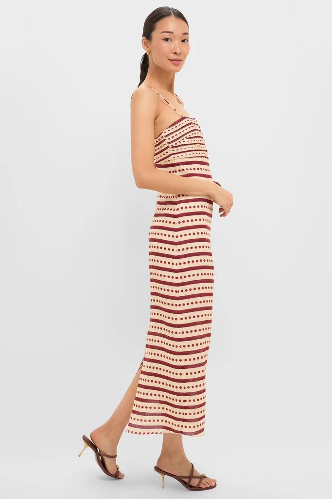 Red Stripes Antigua Linen Midi Dress - Image 3