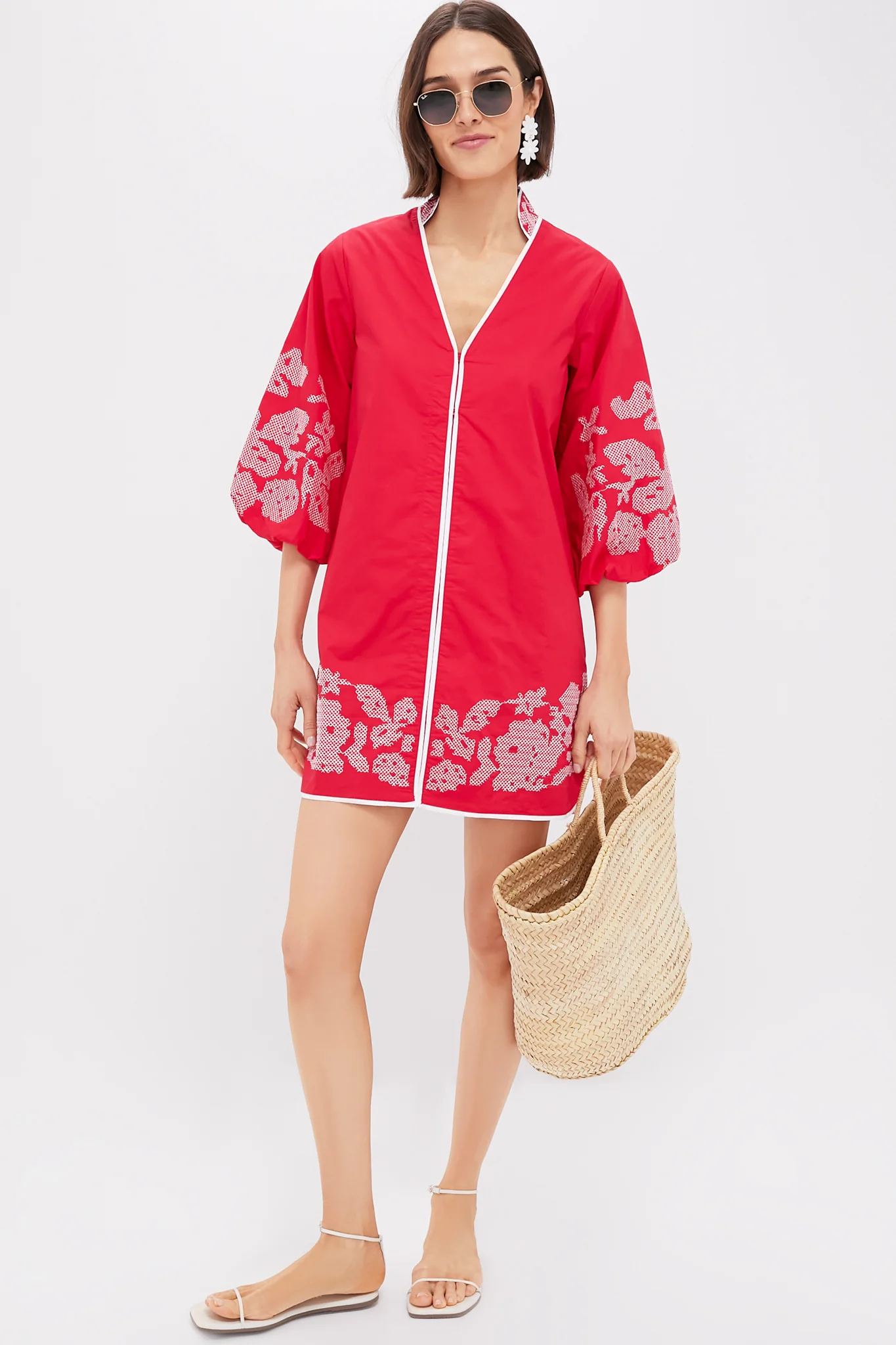 Red & White Embroidery Mini Arem Caftan - Image 3