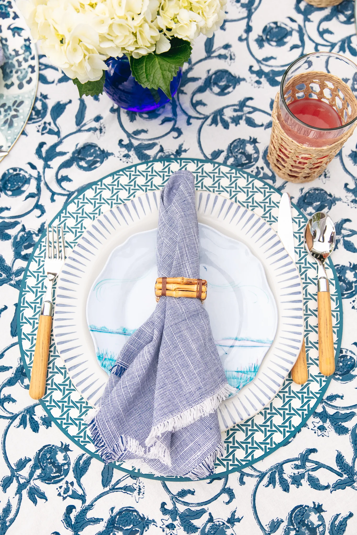 Reversible Canton Plate and Cadet Blue Cane Placemats Set of 2 - Image 2