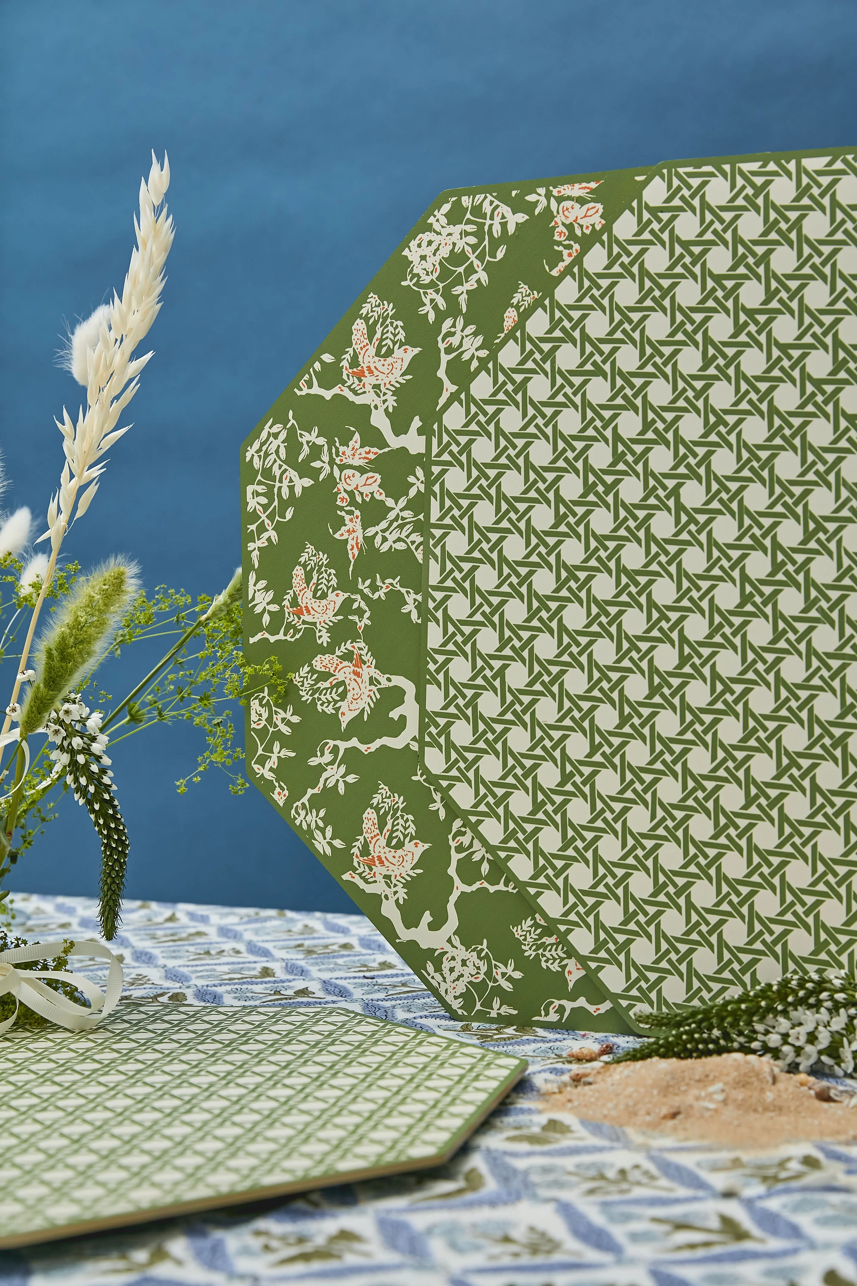 Reversible Saxon Green Chinois and Cane Placemats Set of 2 - Image 2
