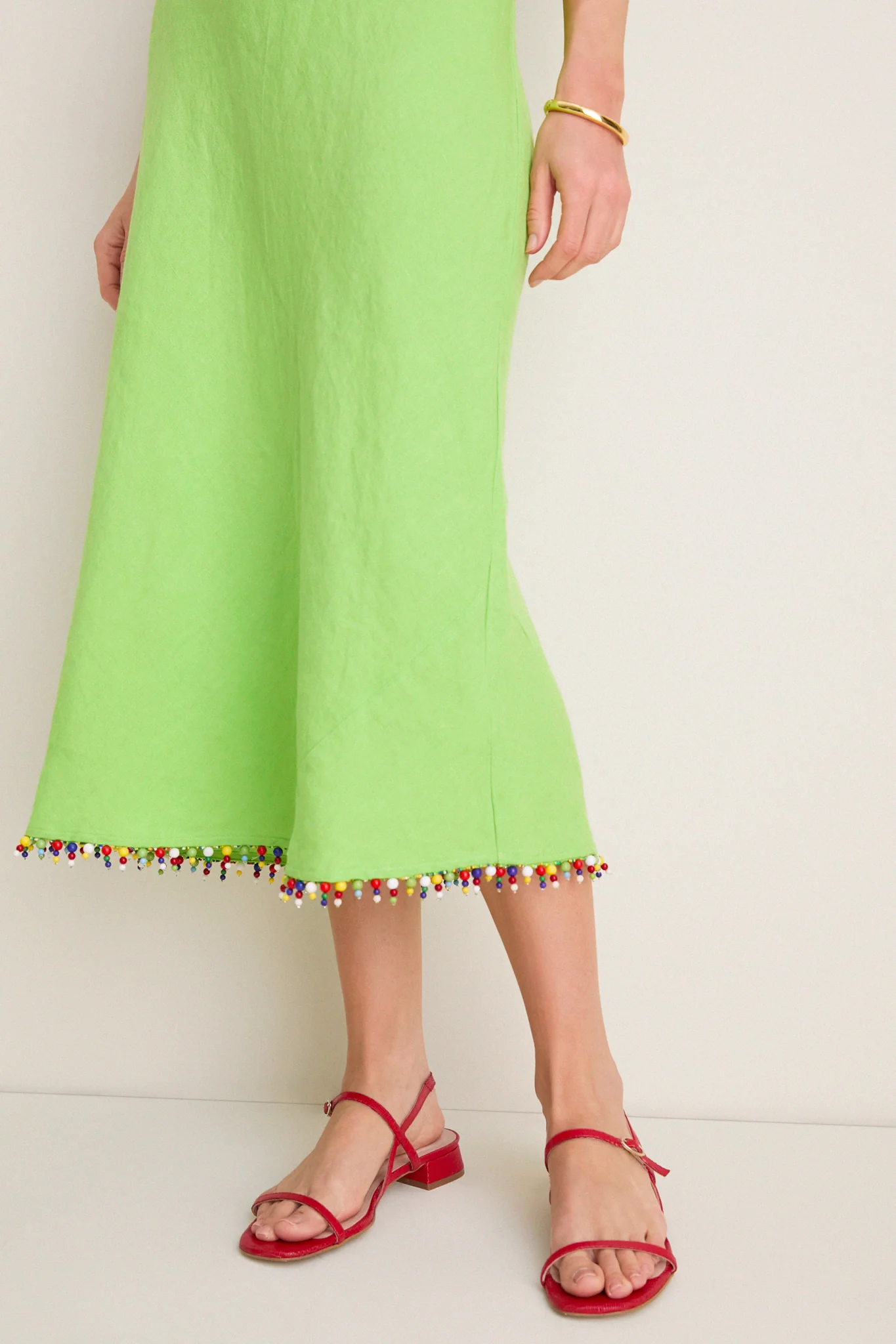 Riviera Green Linen Scoop Neck Beaded Dress - Image 6