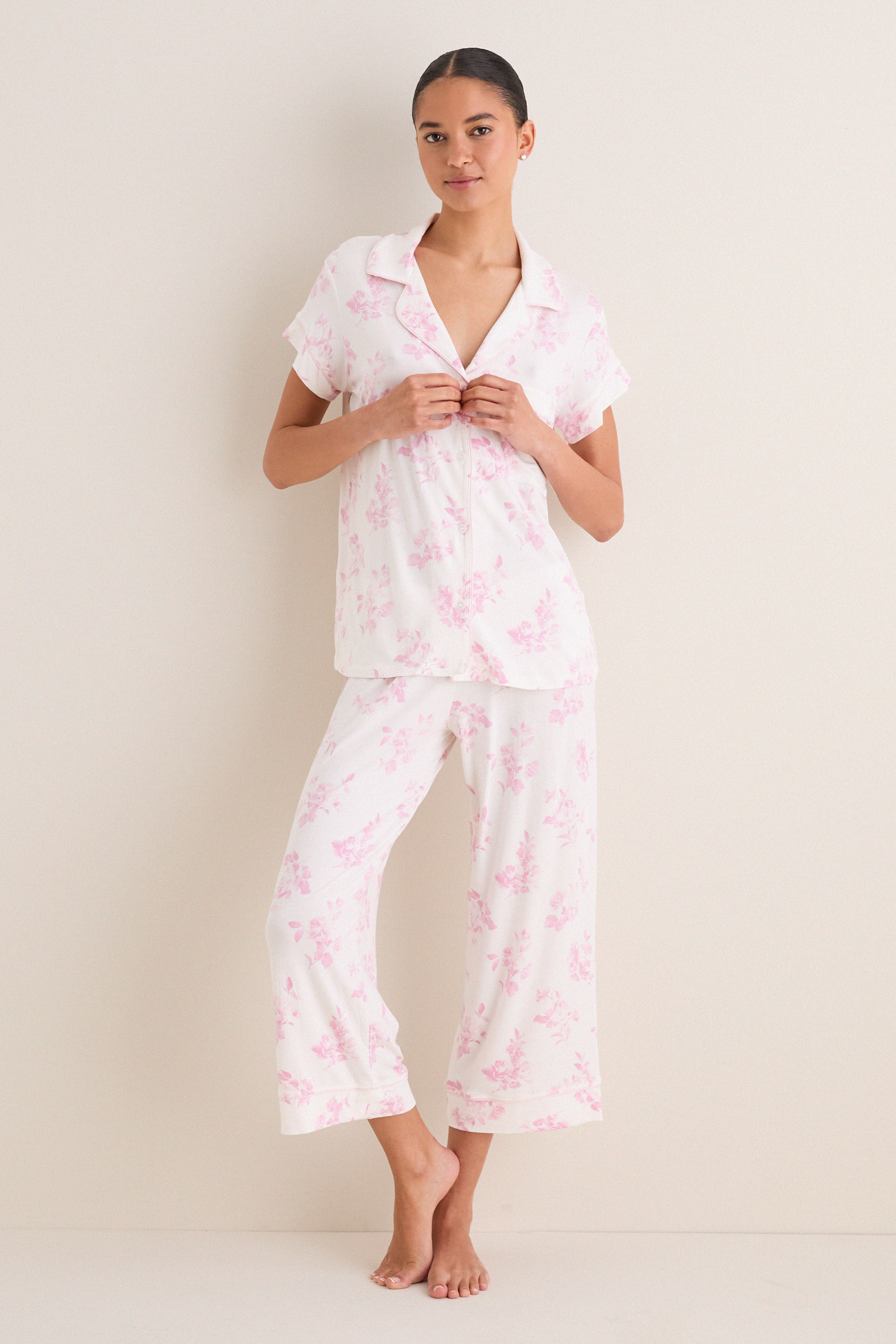 Rose Garden Pink Gisele Printed Cropped PJ Set