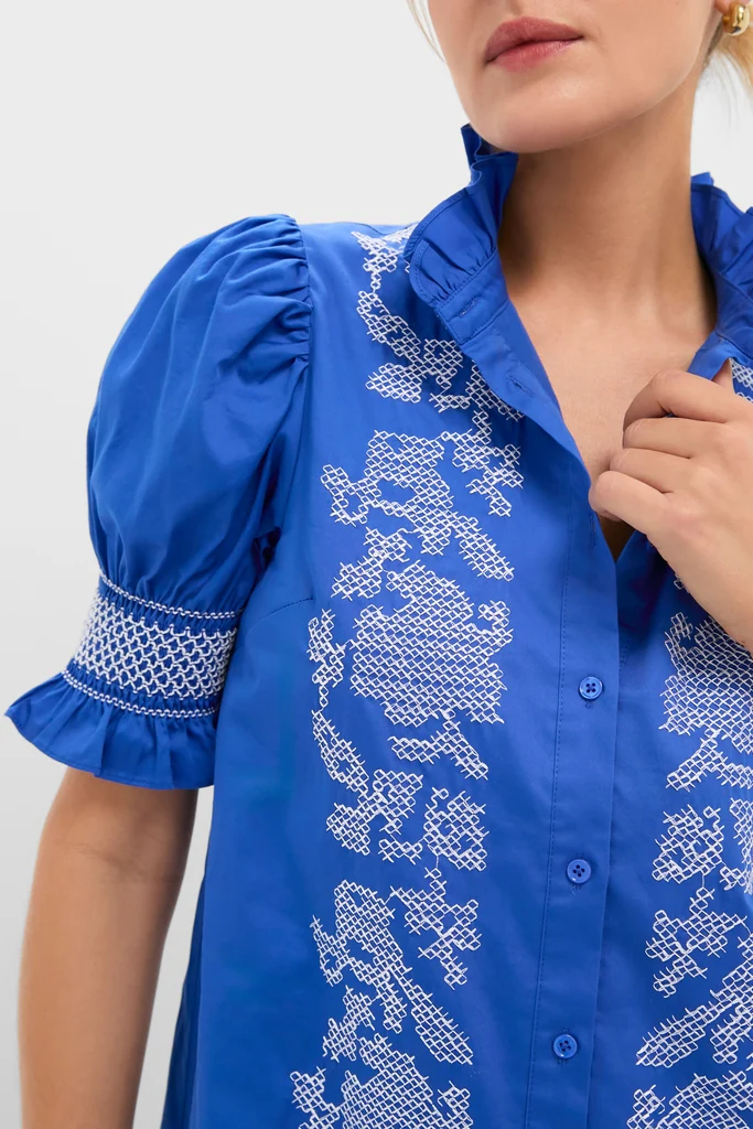Royal Blue with White Embroidery Lou Lou Mini Dress - Image 5