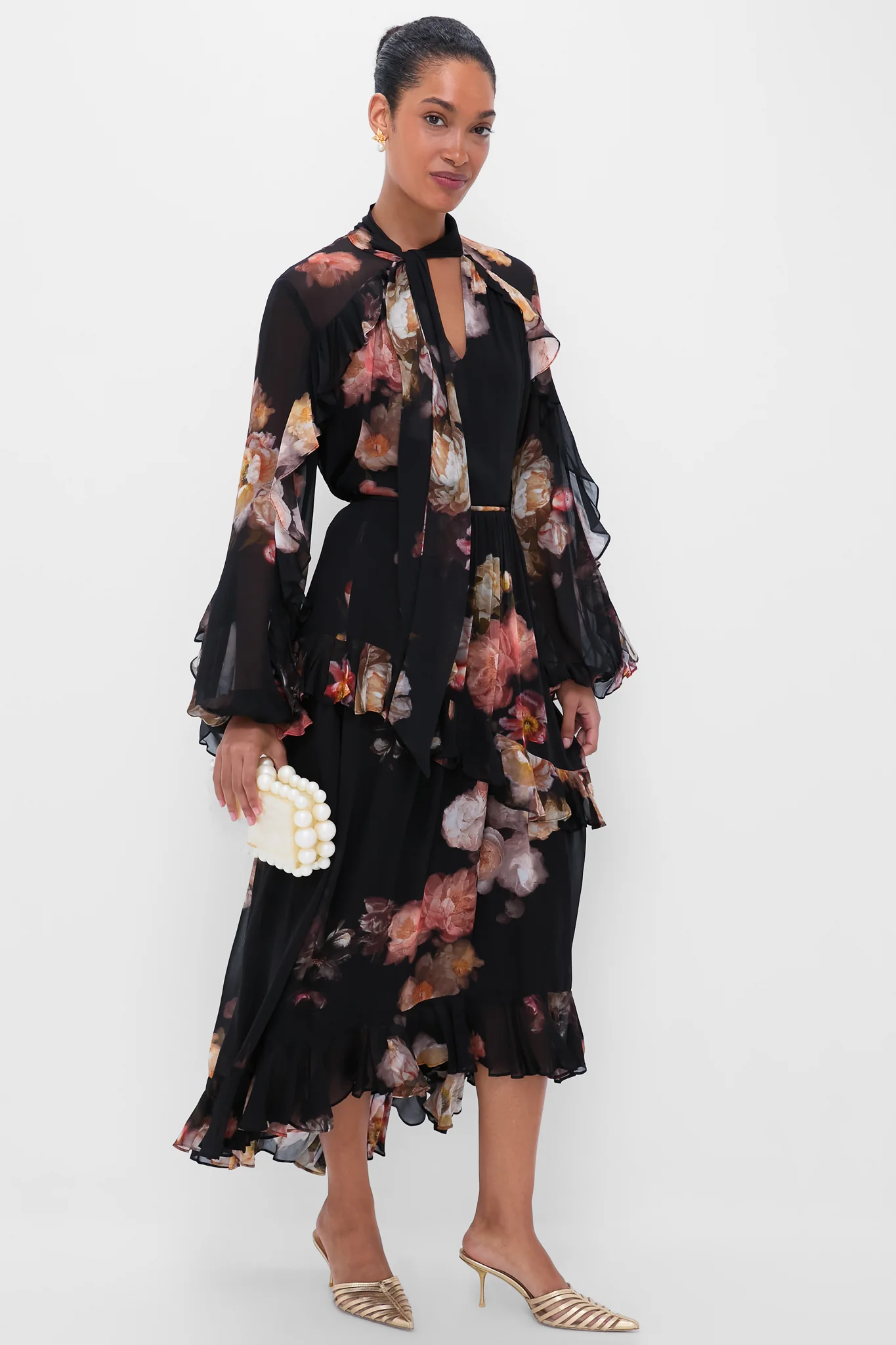 Russet Floral Hypnotic Asymmetric Midi Skirt - Image 2
