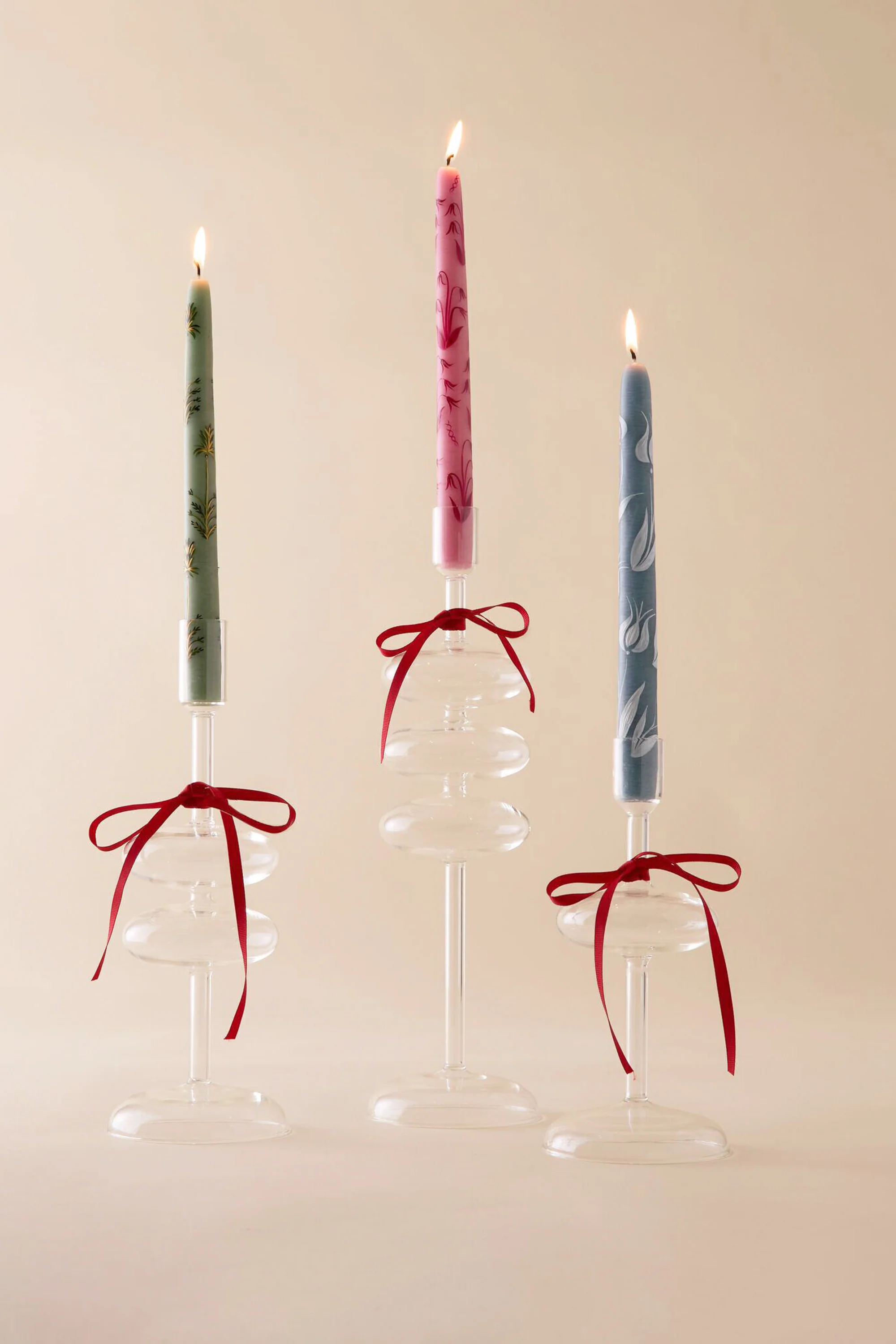 Sage Chrysanthemum Hand Painted Taper Candles (Set of 2) - Image 2