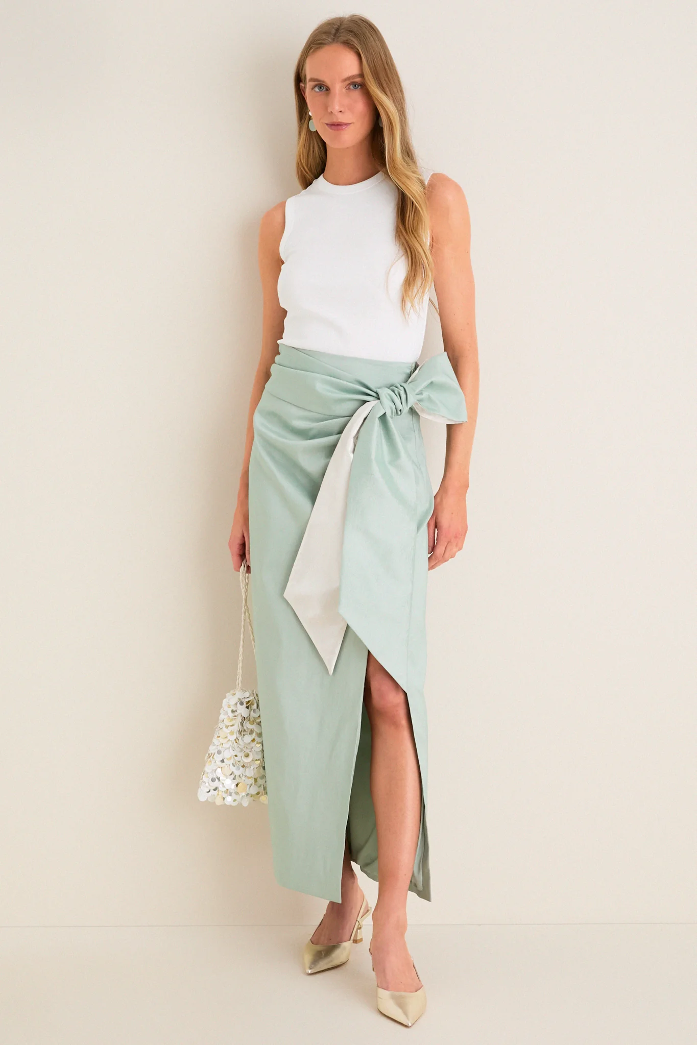 Sage Taffeta Angelise Tie Skirt - Image 3