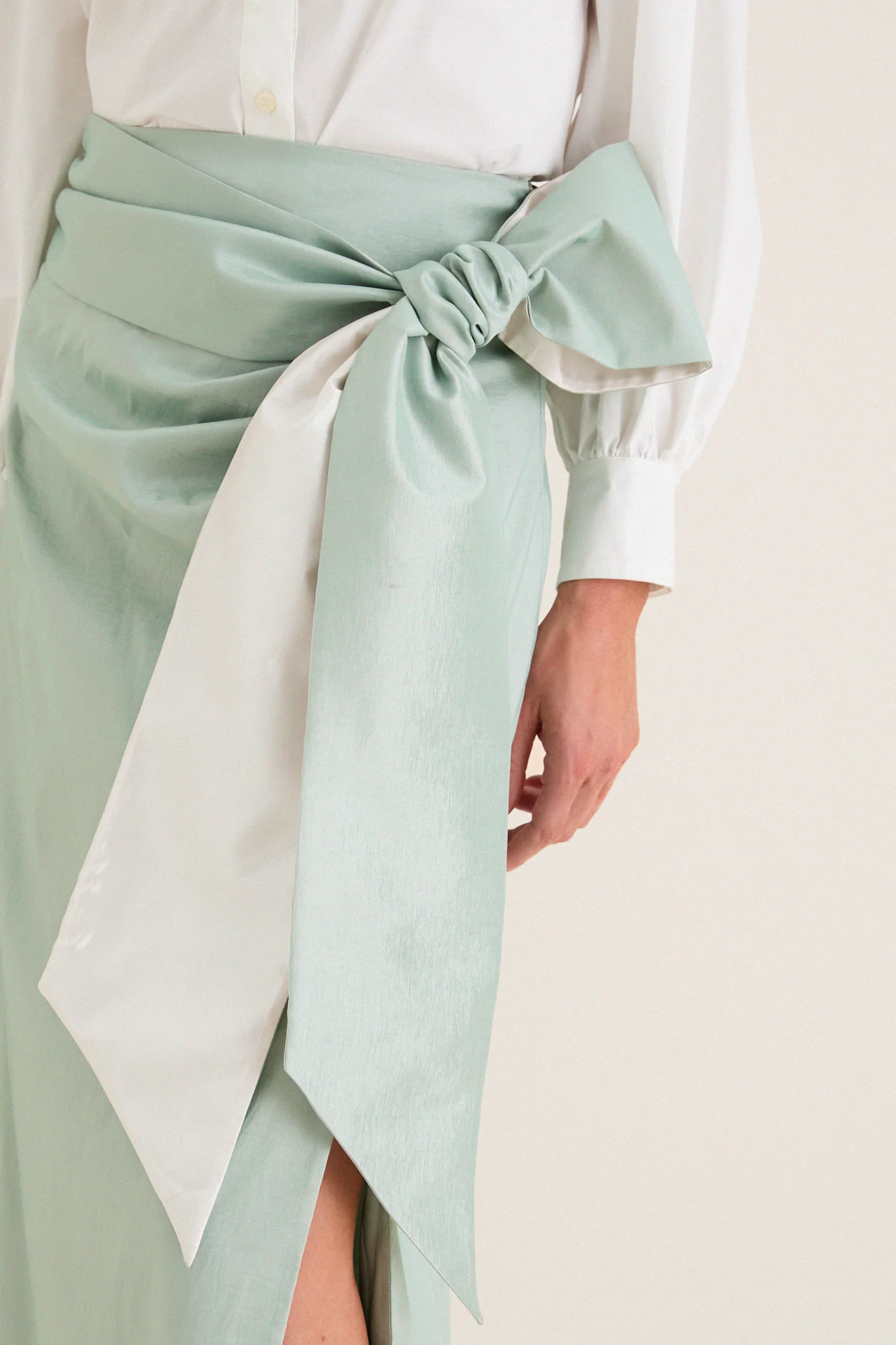 Sage Taffeta Angelise Tie Skirt - Image 6