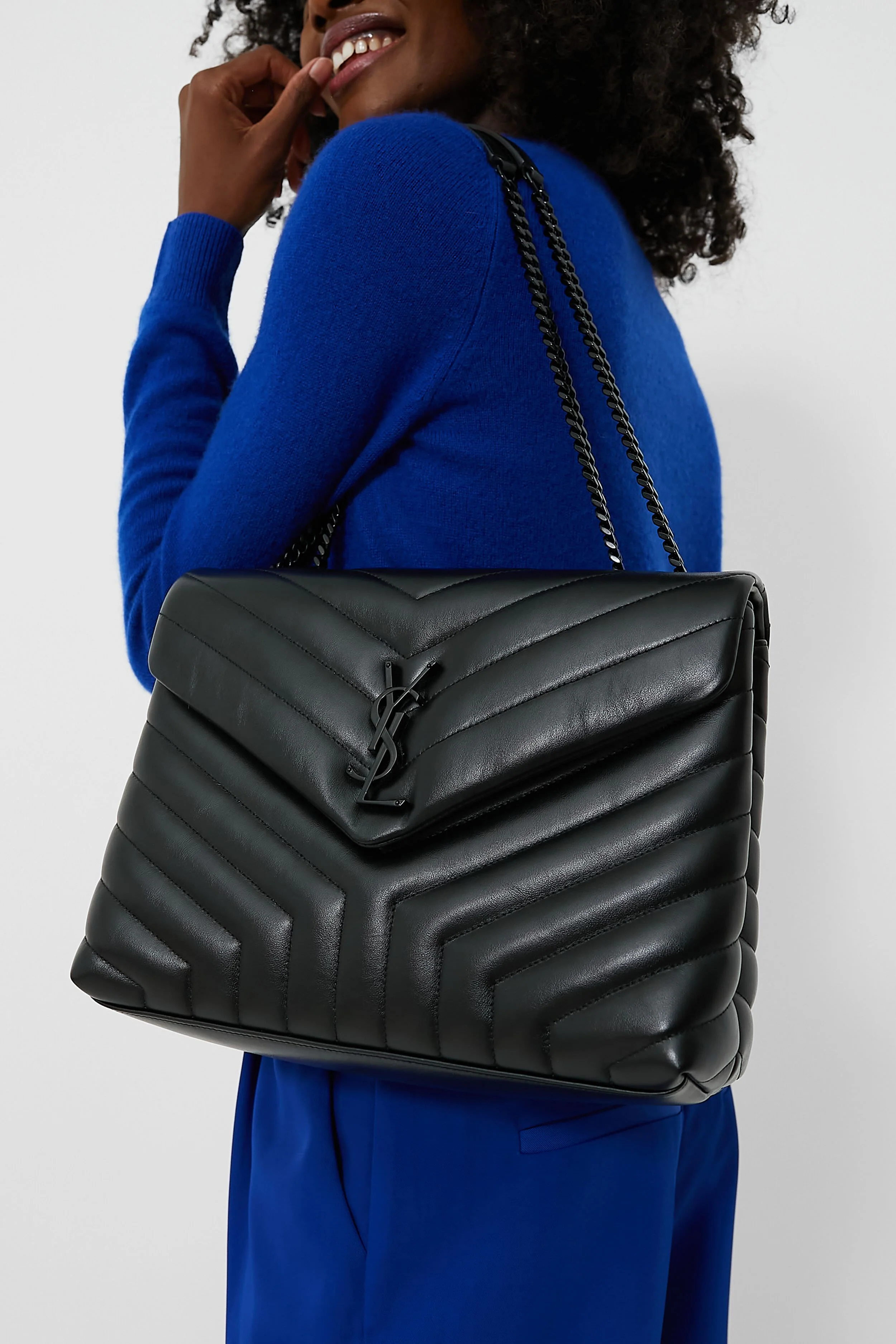 Saint Laurent Black Medium Loulou Monogramme Chain Bag - Image 2