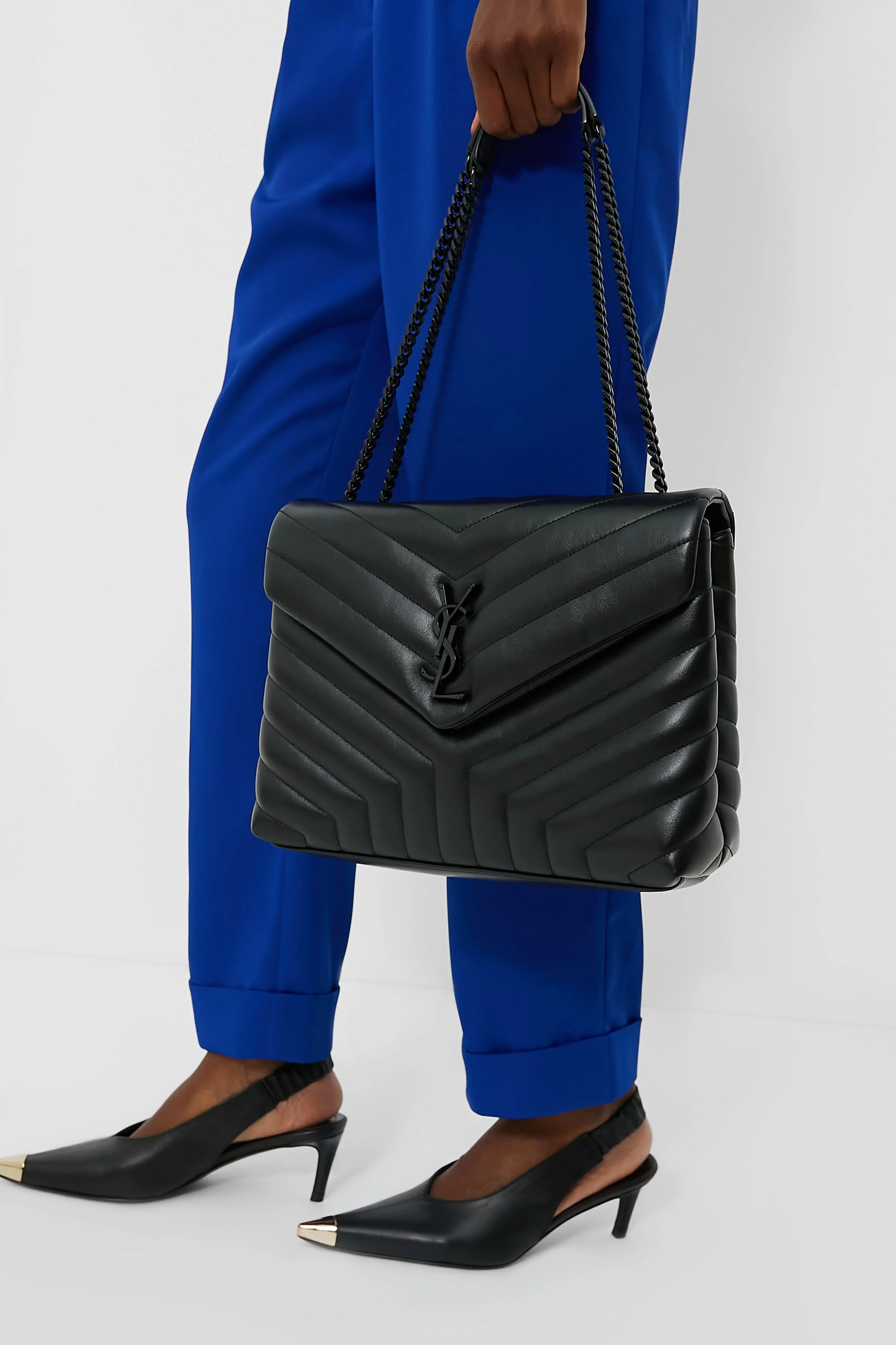 Saint Laurent Black Medium Loulou Monogramme Chain Bag - Image 3