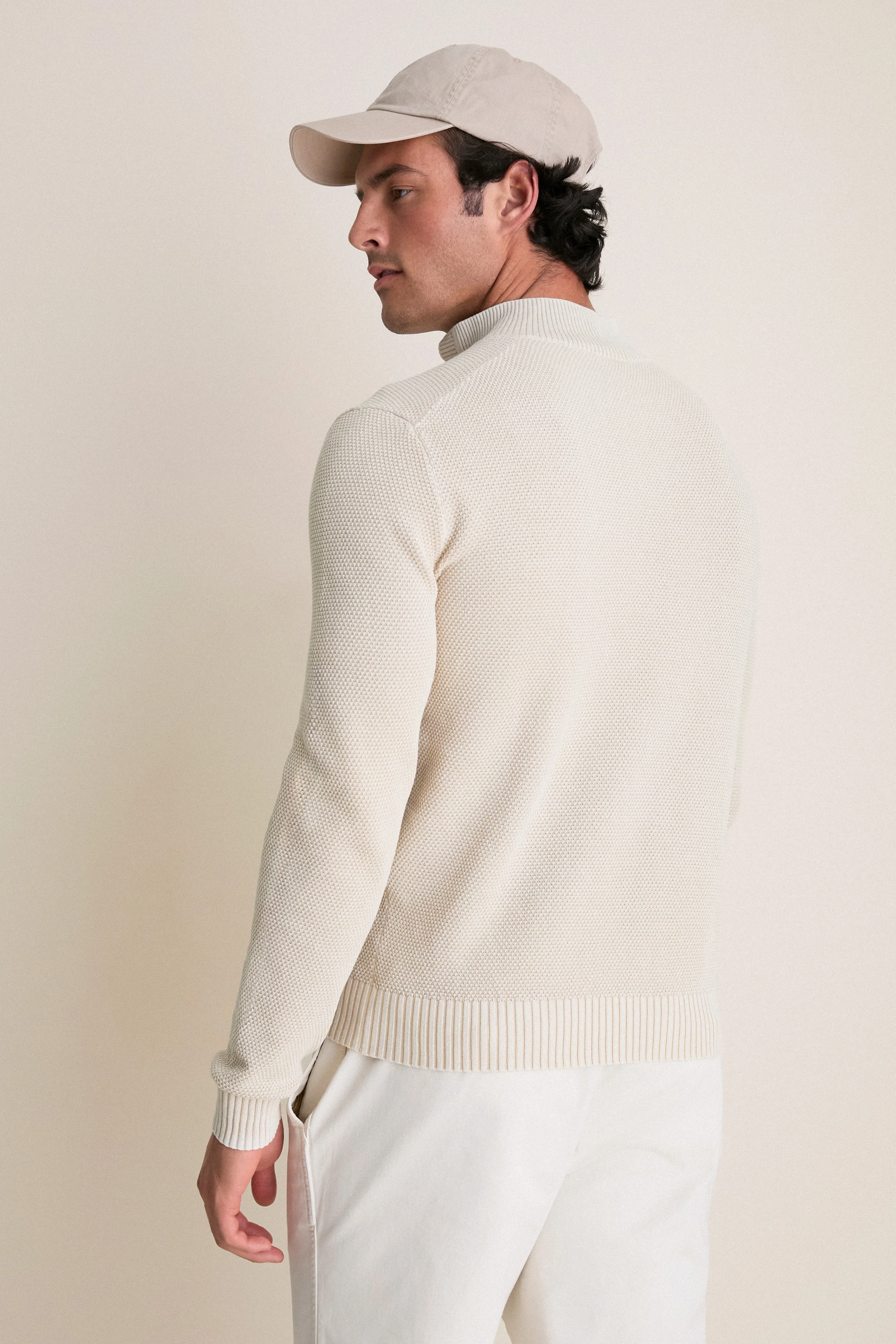 Sand Birdseye Cotton Split-Neck Sweater - Image 4