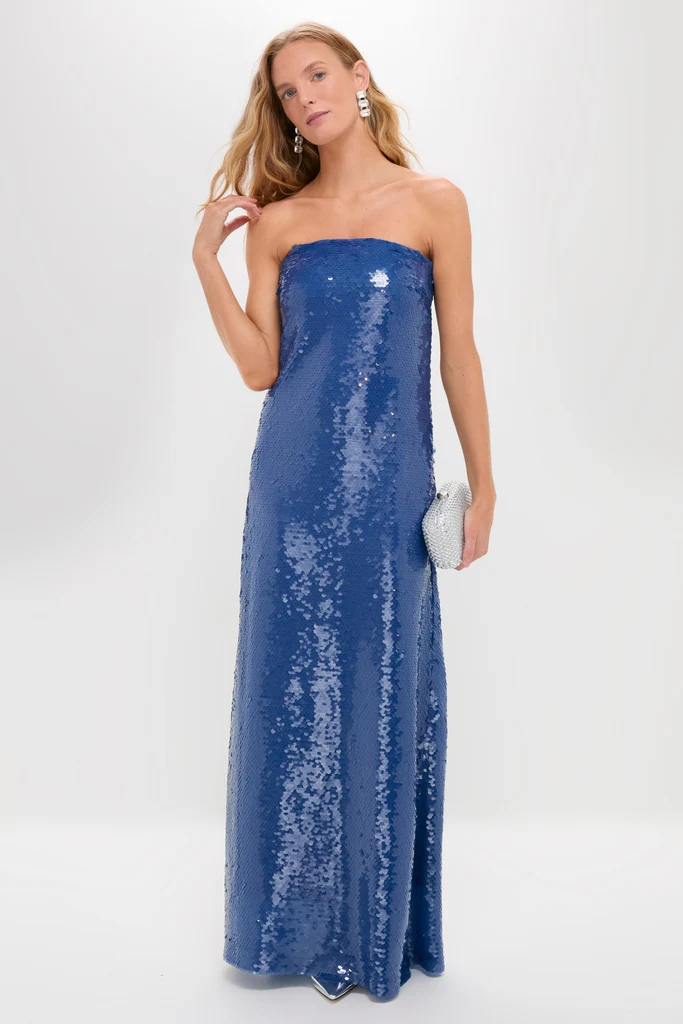 Sapphire Blue Sequin Merritt Column Dress - Image 2
