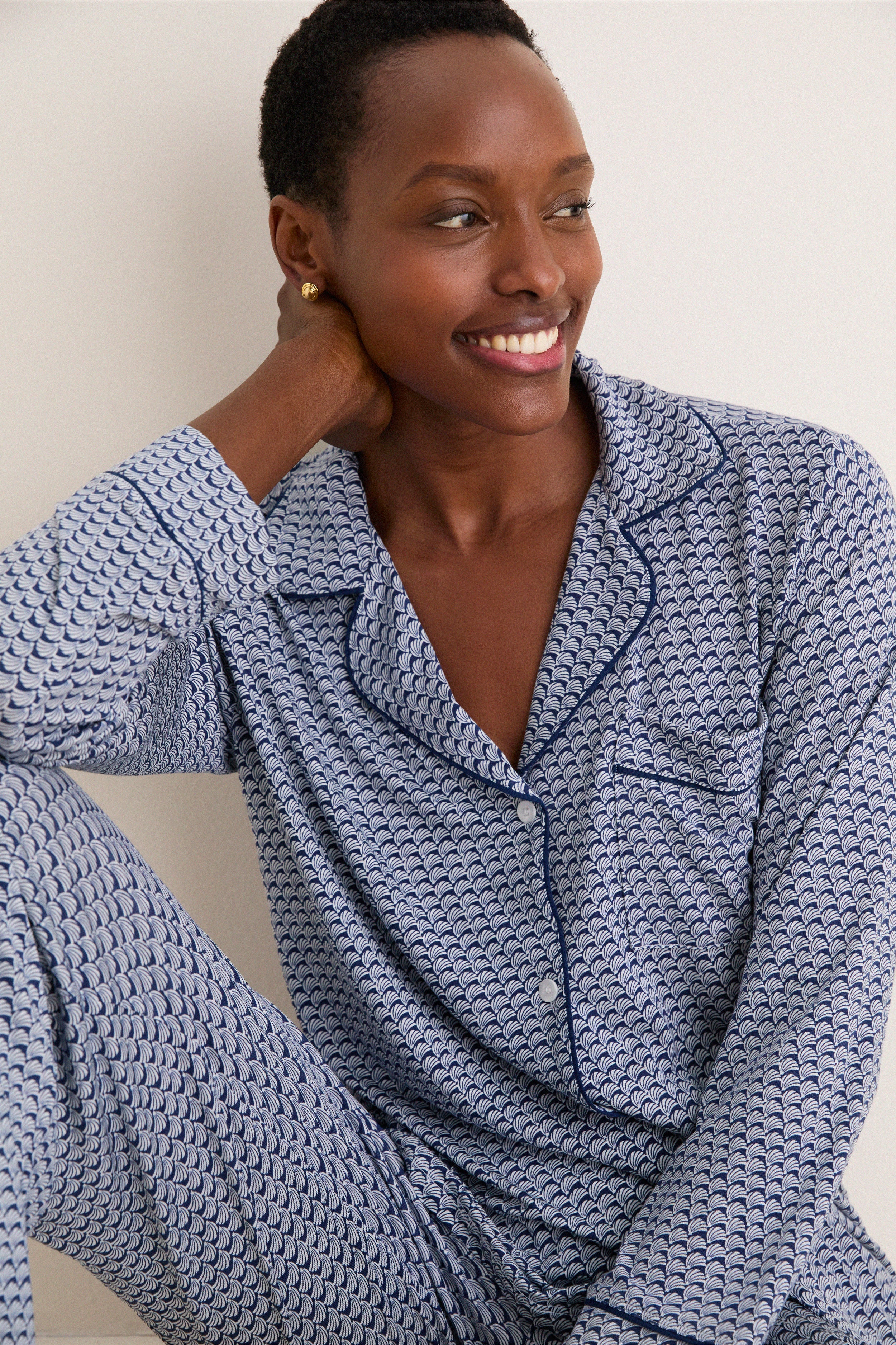Seashell Navy Gisele Printed Long PJ Set - Image 6